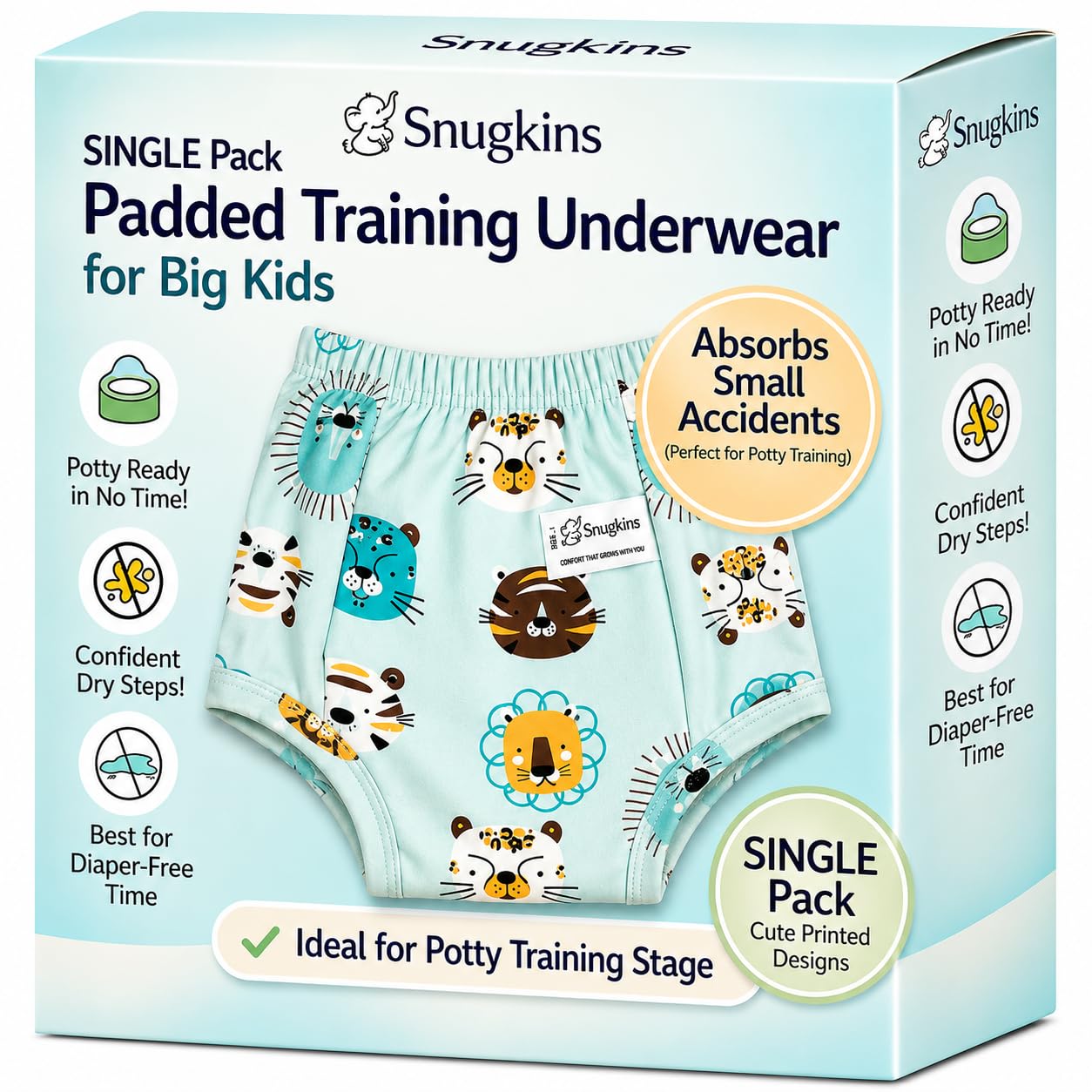 Snugkins Padded Underwear for Kids | 3 Layer Leak-Proof Cotton Potty Training Pants | Reusable, Washable & Absorbent Training Underwear | Ages 5-6 Years (Pack-1)-image-9