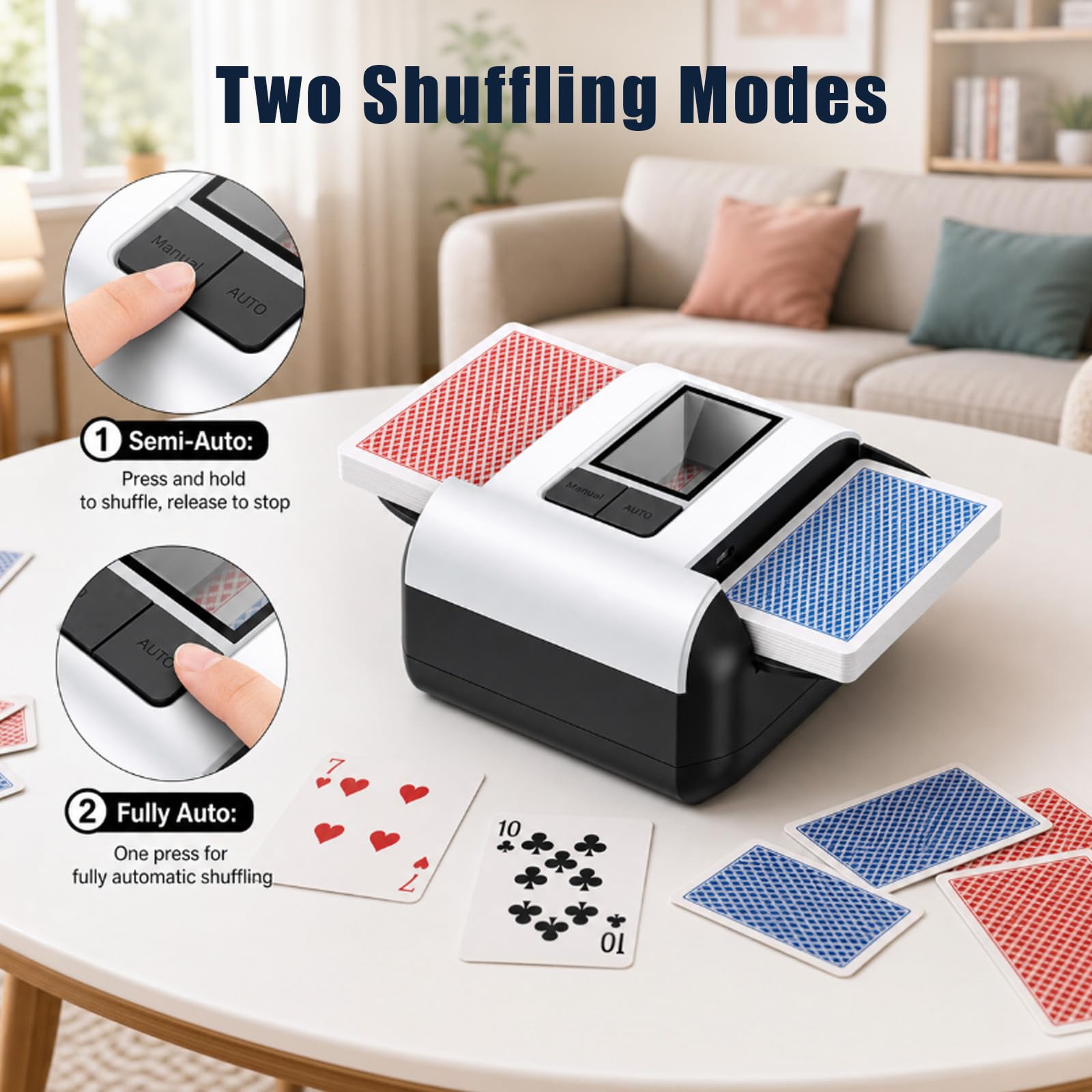 Shuffler automatico di carte, Shuffler per carte ricaricabile, 2 mazzi, batteria integrata da 2000 mAh, ricarica USB-C, a basso rumore per carte da gioco UNO UK