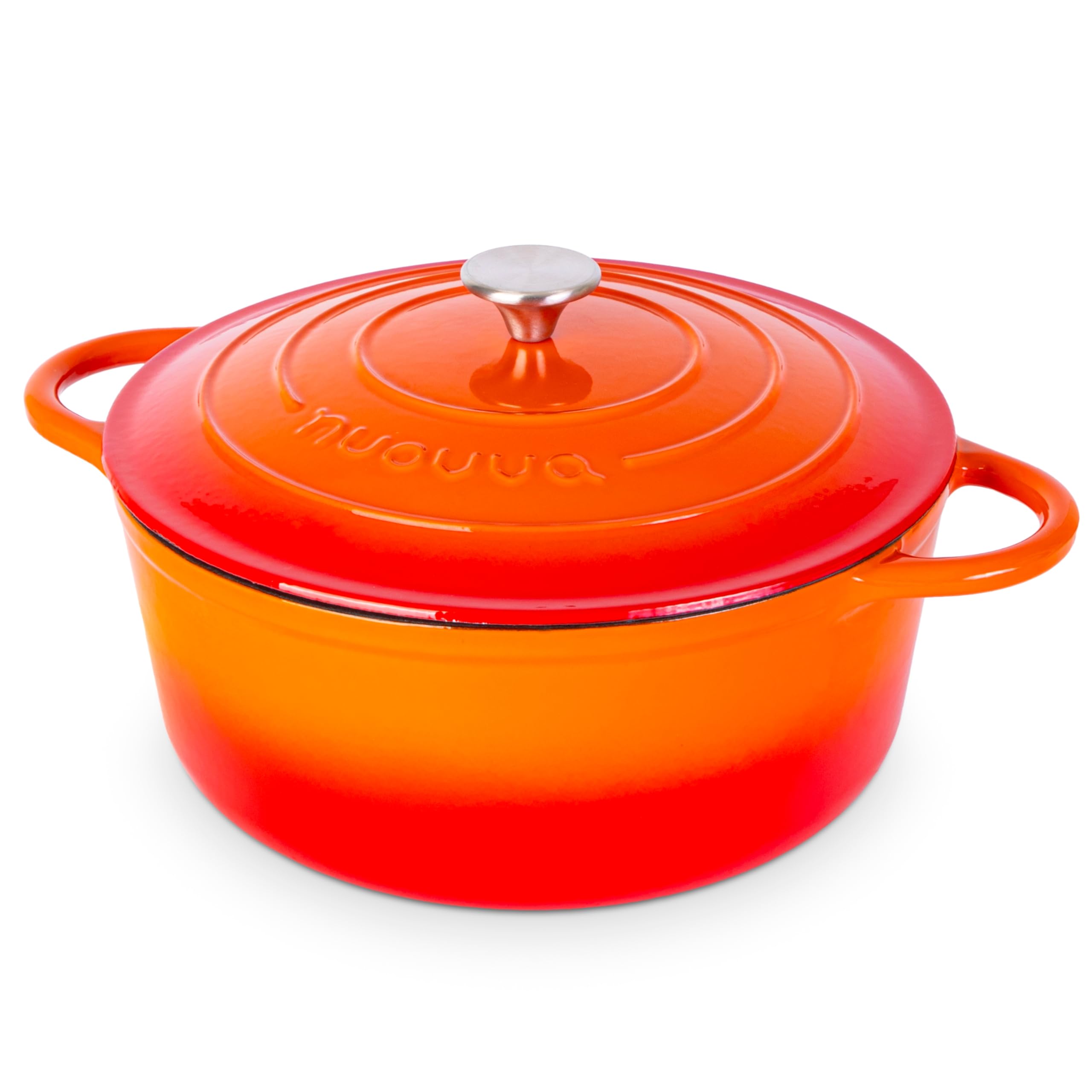 nuovva Cast Iron Dutch Oven with Lid – Non-Stick Ovenproof Enamelled Casserole Pot – Sturdy Dutch Oven Cookware – Orange, 7.3-Quart, 30cm –