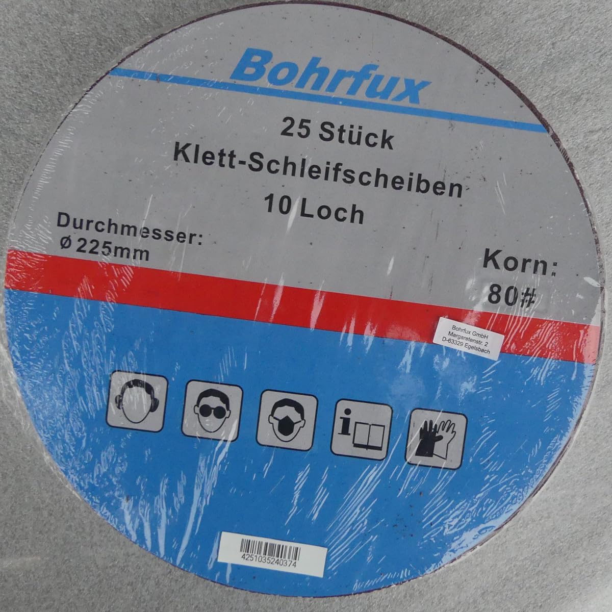 50 discos de lija de KLETT de 225 mm de diámetro, con 10 agujeros, grano P80, lijadora excéntrica, lijadora de cuello largo de Bohrfux