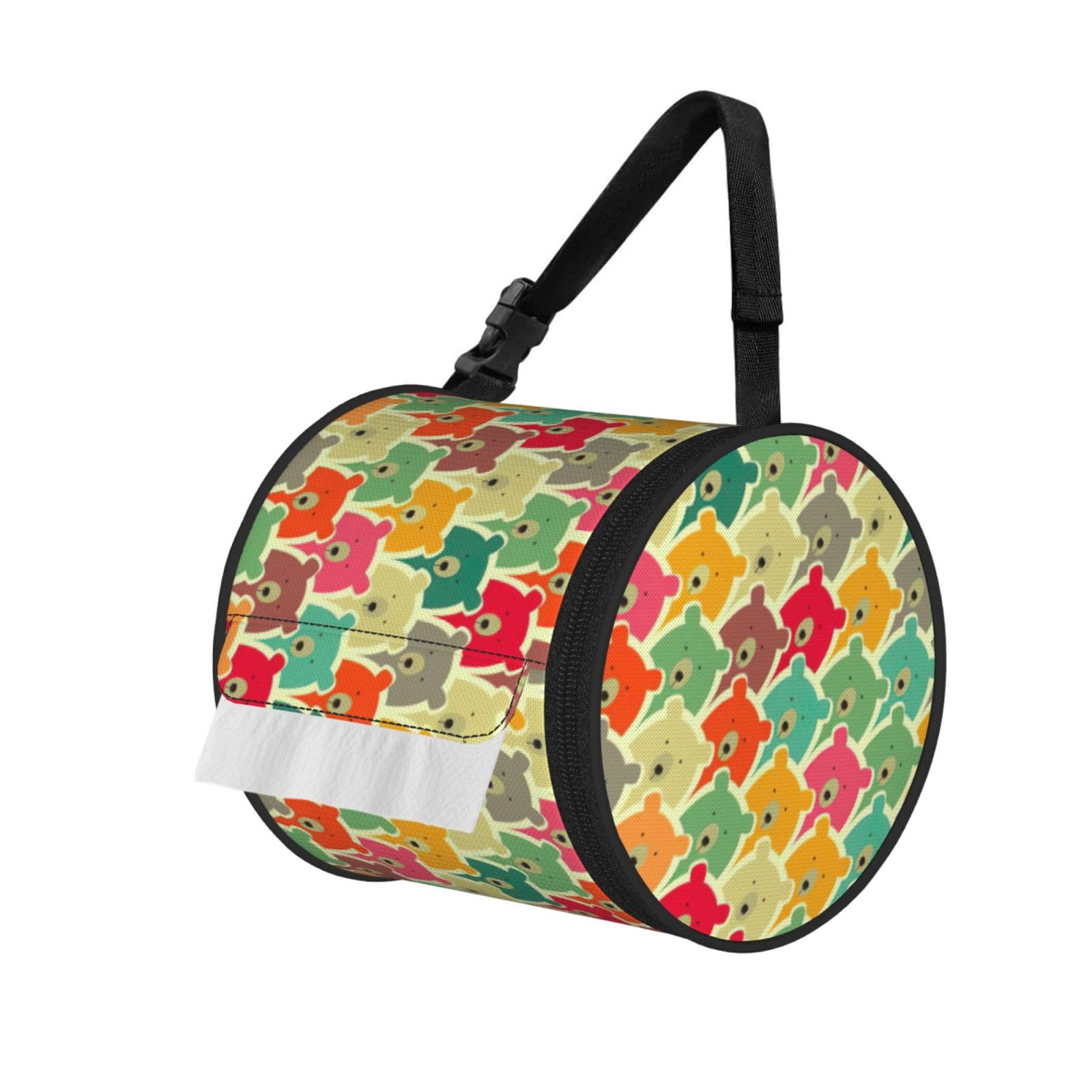 Colorful Bears Print Fashion Tissues Organizer Box, Hanging Tissue Holder For Purse Coins For Car Office Daily Outing