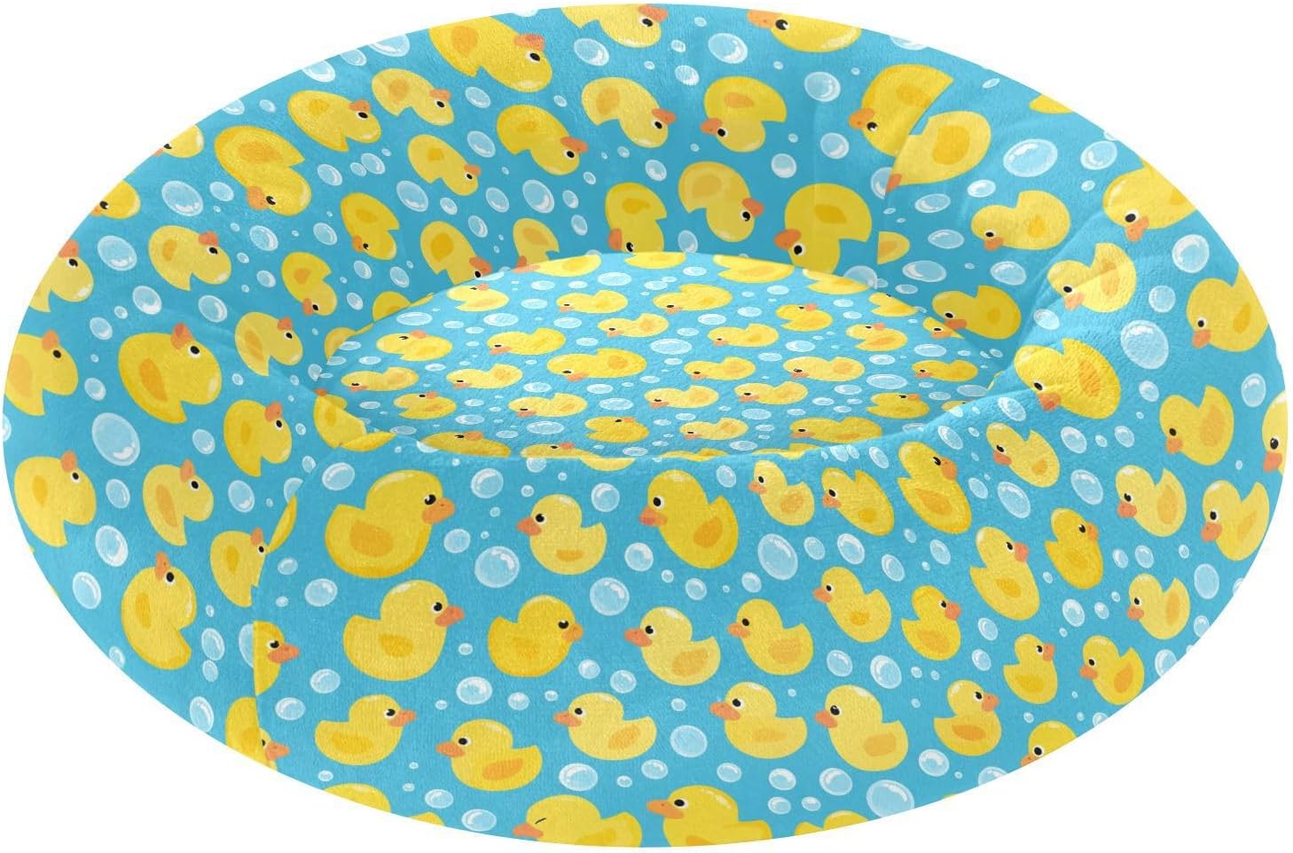 Pet Dog Beds Anti-Slip Fluffy Cat Pillow Bed for Small Size Pets Sleeping M Cute Ducks Bubbles Blue