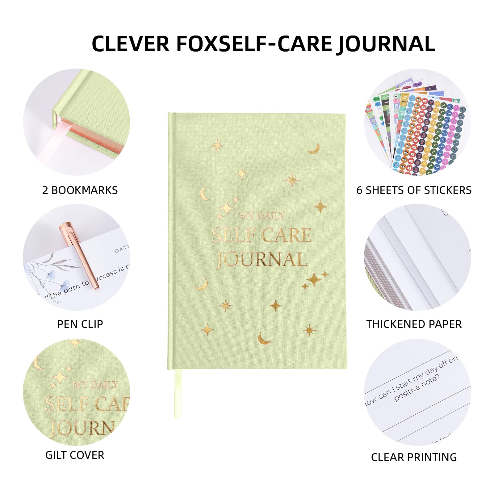 Self Care Journal, A5 Self-love Daily Journal Guided Self Discovery Log with 6 Sticker, Mental Health Personal Development Self-care Planner for Reflection Self-help Gratitude Mindfulness (Green) - Image 2