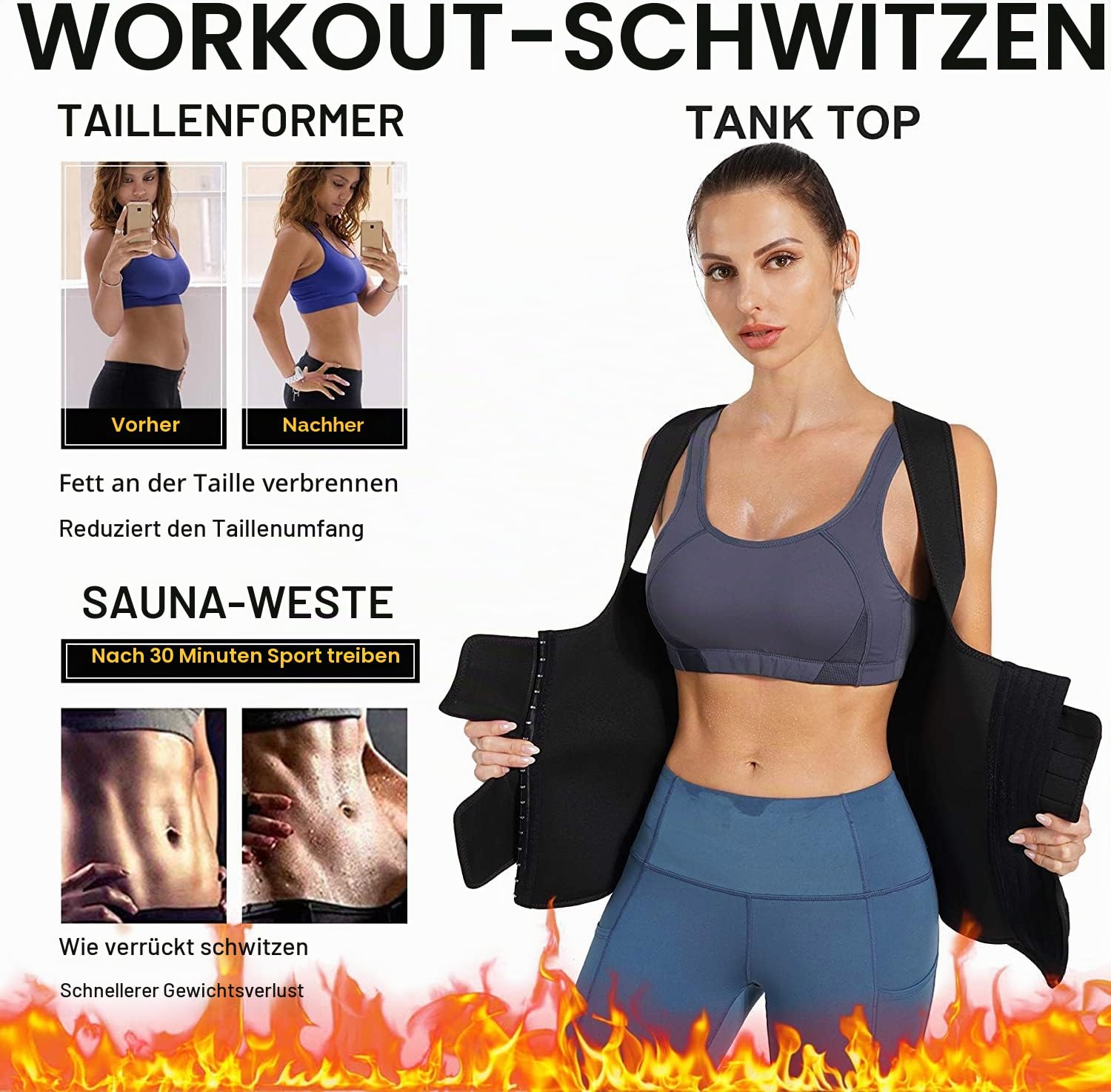 KUMAYES Sauna Weste Damen mit Bauchweggürtel Neopren Korsett Damen bauchweg Waist Trainer Shapewear Tank top Body Shaper