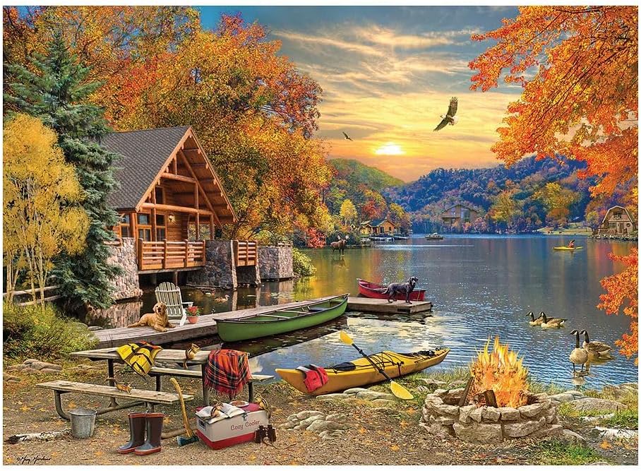 Cobble Hill 1000 Piece Puzzle - Lakeside Retreat - Sample Poster Included