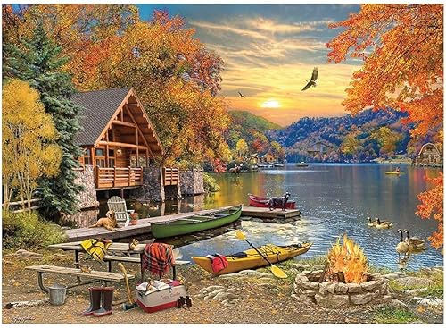Cobble Hill - Rompecabezas de 1000 piezas, retiro junto al lago, póster de muestra incluido