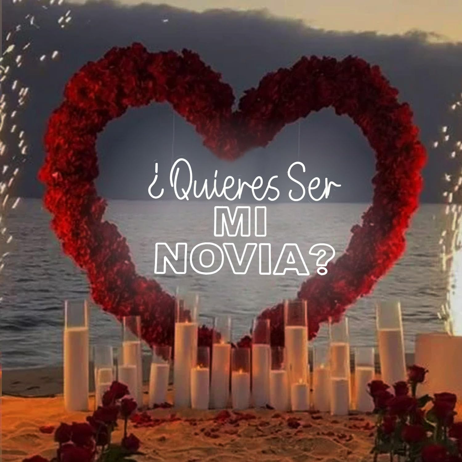 Quieras Ser Mi Novia Neon Sign 30inches Custom Spanish Proposal LED Lights sign for Girlfriend Gift, Proposal Wedding Anniversary Valentine Engagement Bedroom Home Wall Decor Neon Light Sign-White image 3