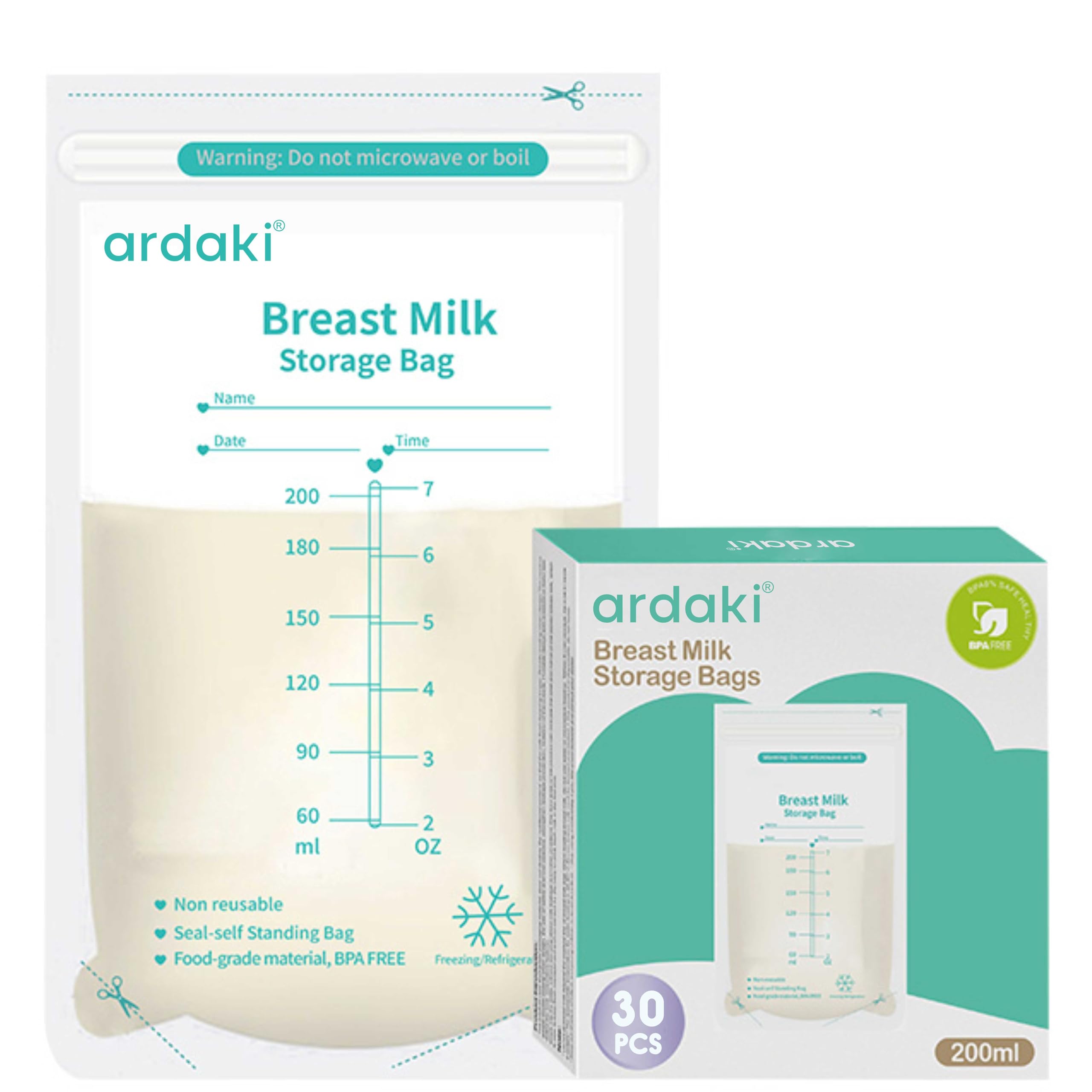 Breast Milk Storage Bags 200 ml (Pack of 30), BPA Free Breast Milk Storage Bottle, Milk Storage Container for Fridge Leak Proof Zip Lock Disposable Milk Freezer Bags for Breast Feeding-image-47