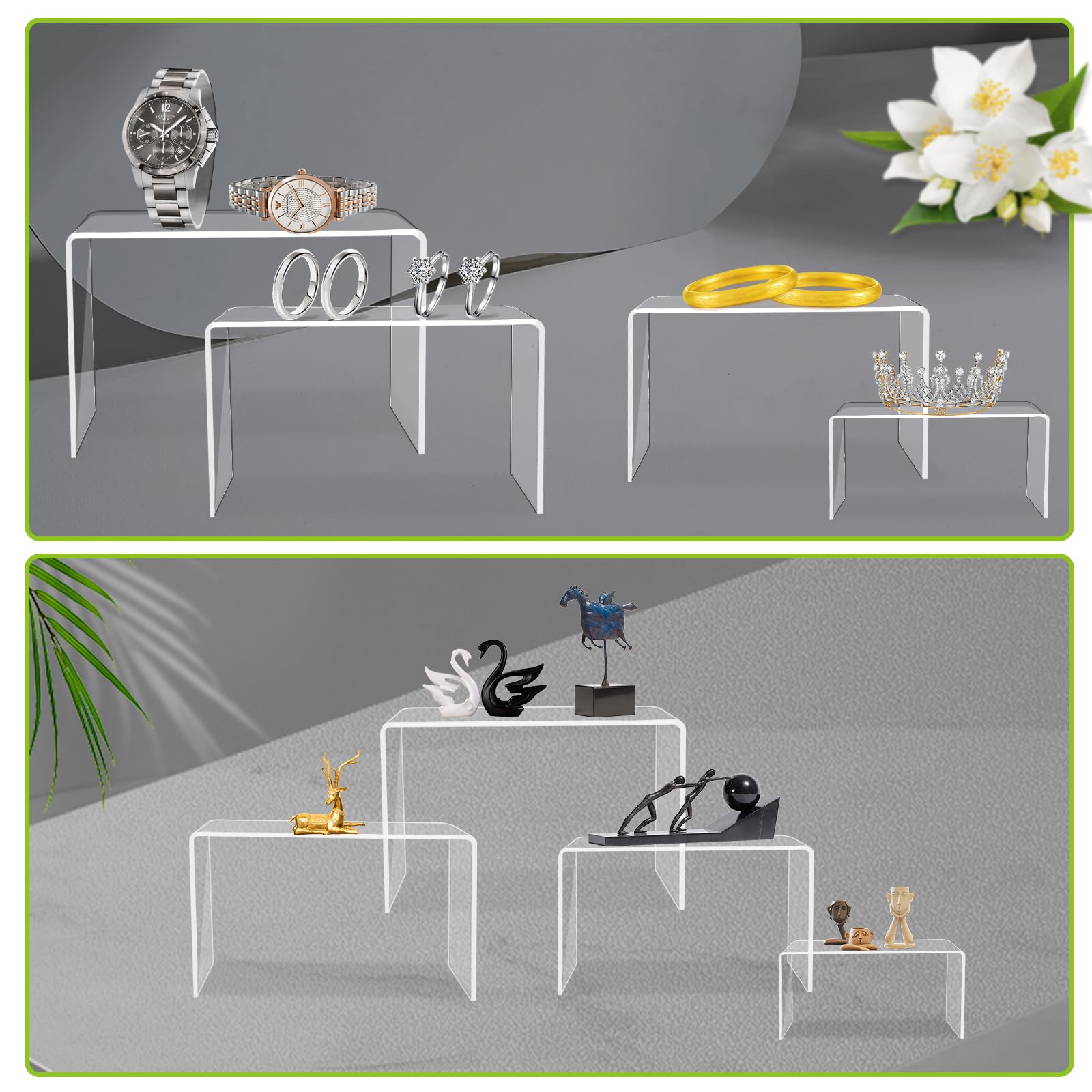 VFANDV 8 Pezzi Espositore in Acrilico Trasparente, Alzate per Espositori Gioielli 4 Dimensioni Scaletta Esposizione Espositore Vetrina per Esposizione Cupcakes Dessert Modellismo Collezione Profum