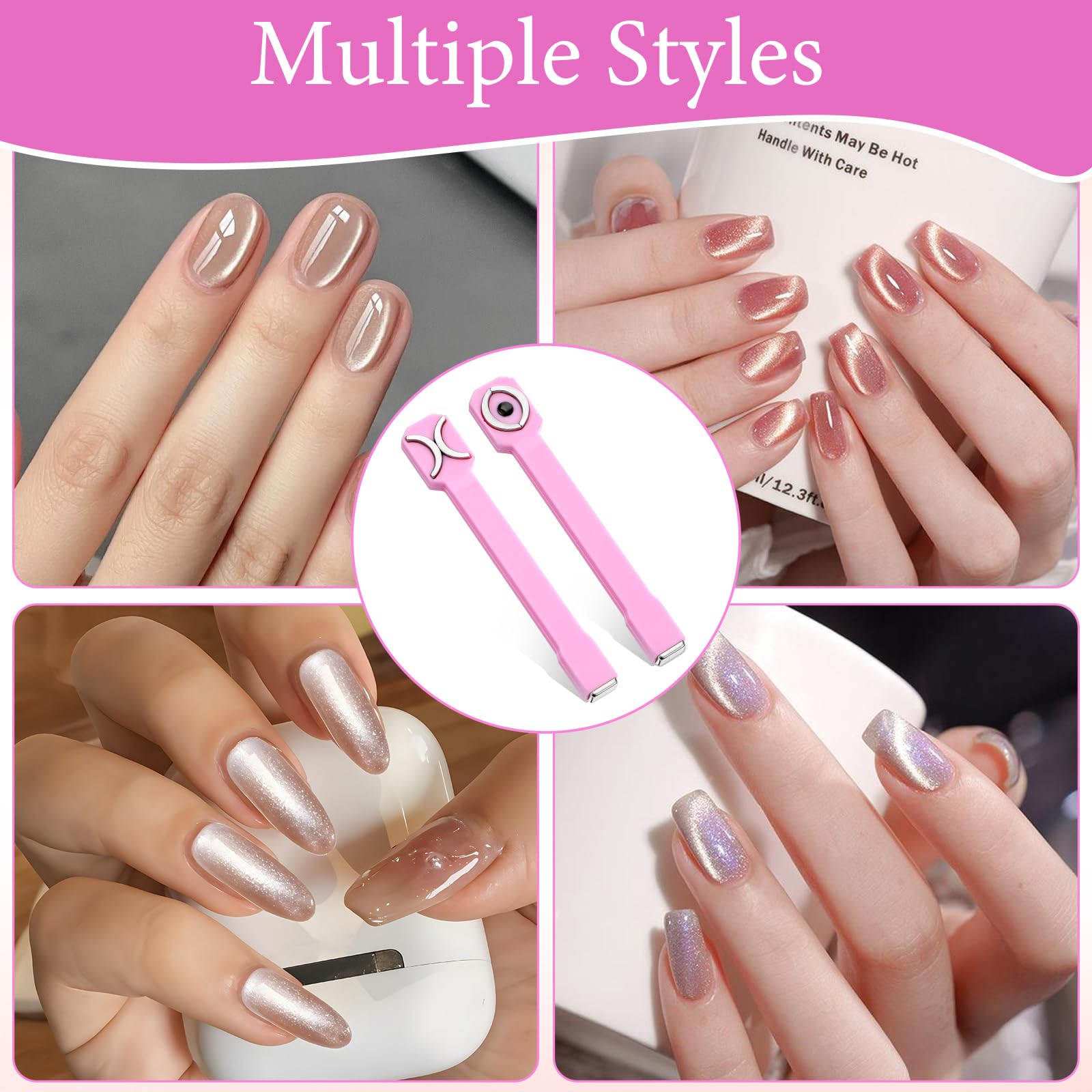 2 częściowe narzędzie magnetyczne do paznokci 3 w 1, 3D Nail Art Cat Eye Gel Nail Polish Magnet, Wielofunkcyjne narzędzie do projektowania paznokci do domu, DIY, salonu paznokci