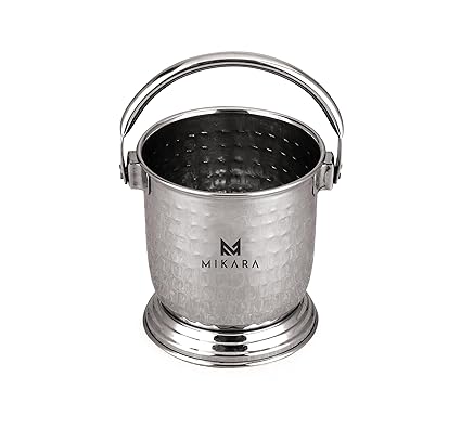 MIKARA Hammered Dal Serving Bucket Stainless Steel Bucket for Serving Dal | Kitchen Stainless Steel Bucket (500 ml)