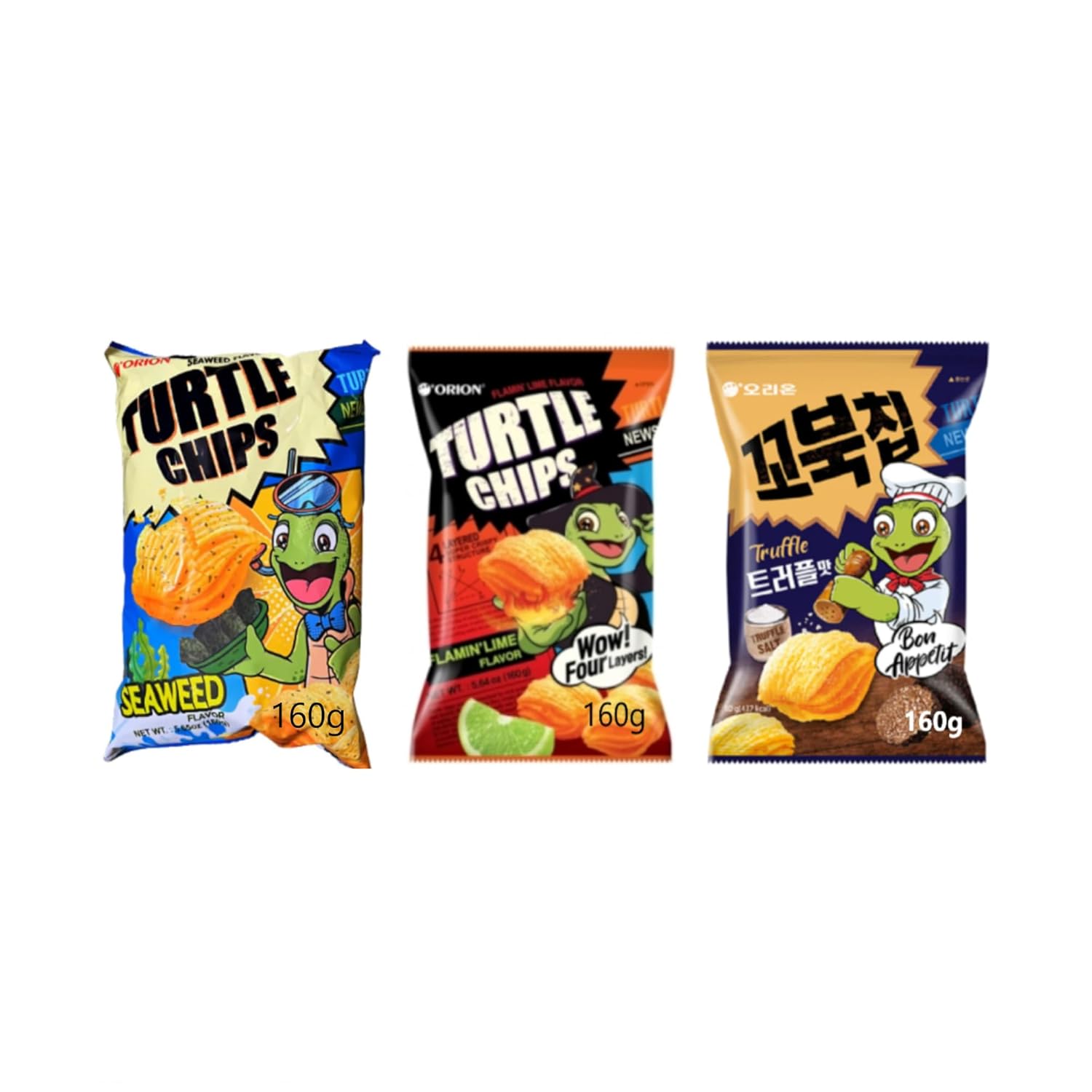 Orion Turtle Chip Spicy Flavors Combination/Netflix Movie Night K-Snack Party Sets / 2024 New Flavors (New 4 Combo)