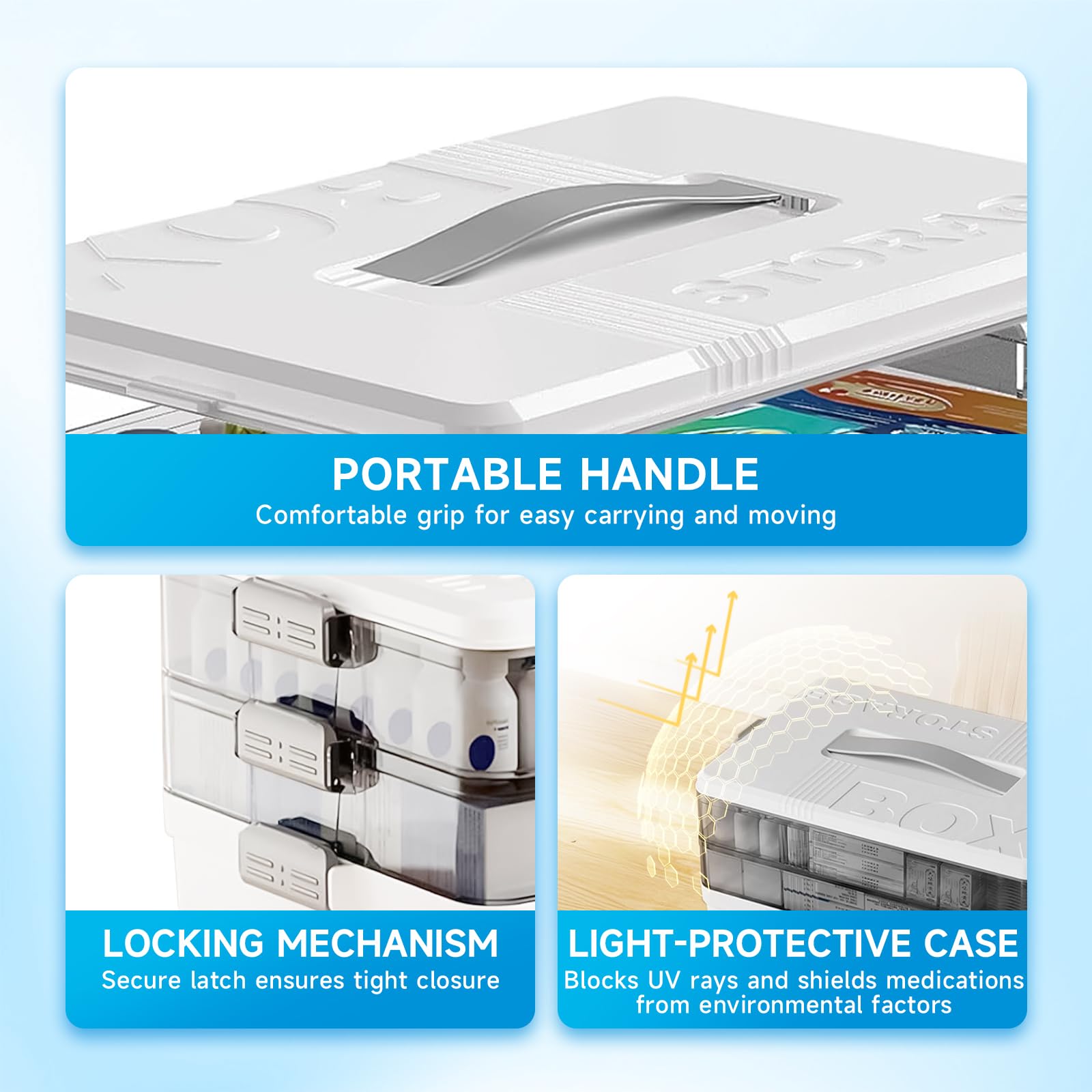 Scatola Porta Medicine A 3 Livelli – Grande Contenitore Per Compresse E Pronto Soccorso, Con Chiusura Sicura E Maniglia, In Plastica Resistente, Colore Bianco