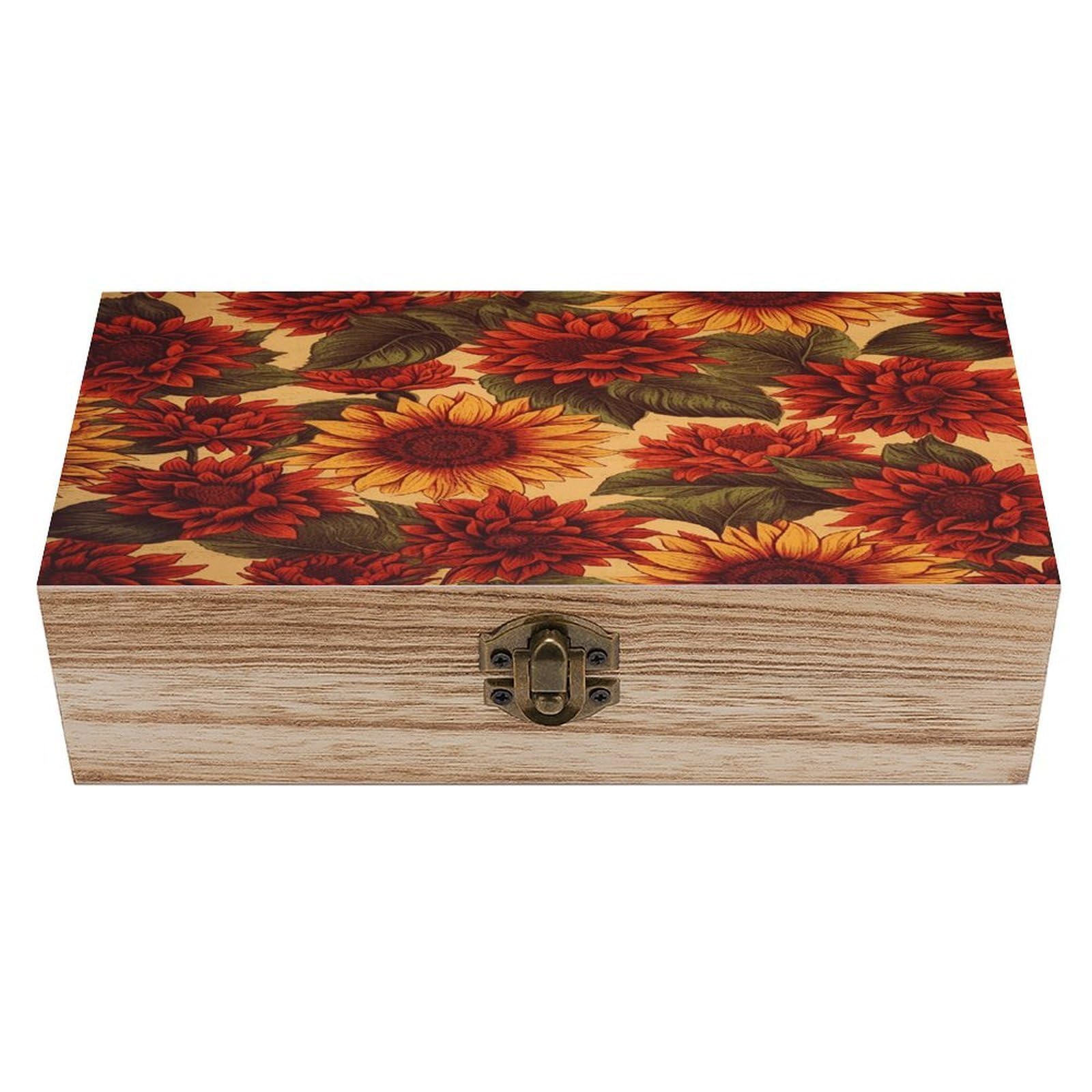 VstaDank Red Sunflower Wooden Storage Box Decorative Jewelry Case with Lids Exquisite Wood Box Letters Gifts Acacia Wood Boxes Fashion Wooden Keepsake Boxes for Men Women