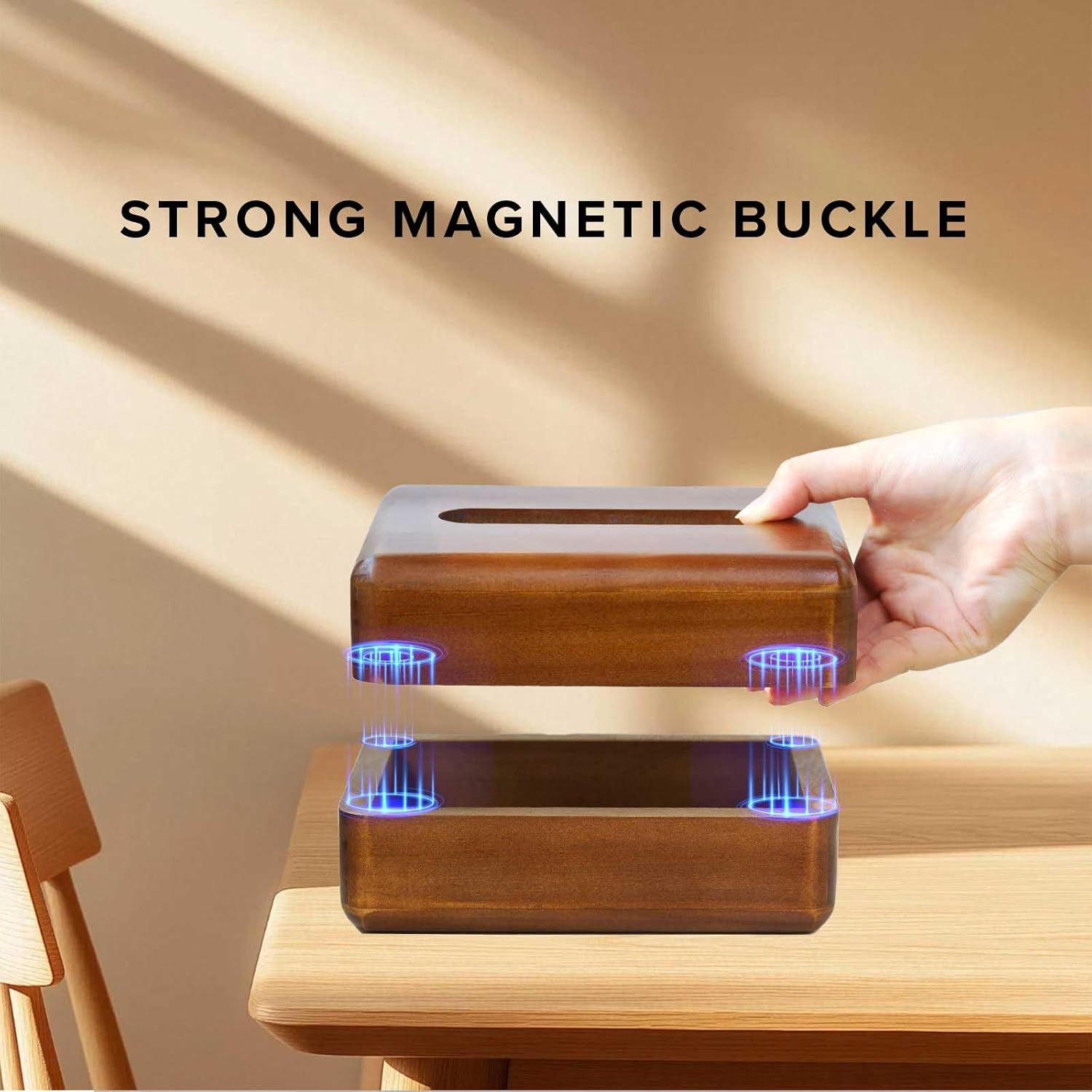 LZMS Wood Magnetic Tissues Box, Solid Decorative Napkin Holder with 4-Point Magnetic Closure for Bedrooms,Dining Rooms,Carriages,Hotels,Offices,etc,7.3 x 5.1 x 3.5 in