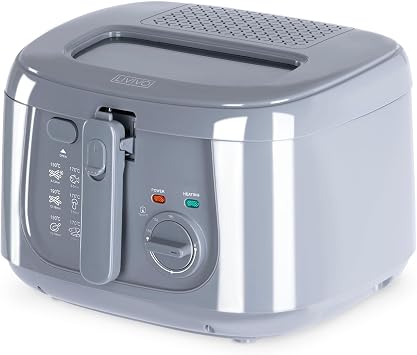 LIVIVO 2.5L Deep Fat Fryer   Electric Chip Fryer with Non-Stick Coating, Viewing Window, Built in Odour Filter and Removable Lid for Easy Cleaning   Compact Deep Fat Fryers Easy Clean - Grtey