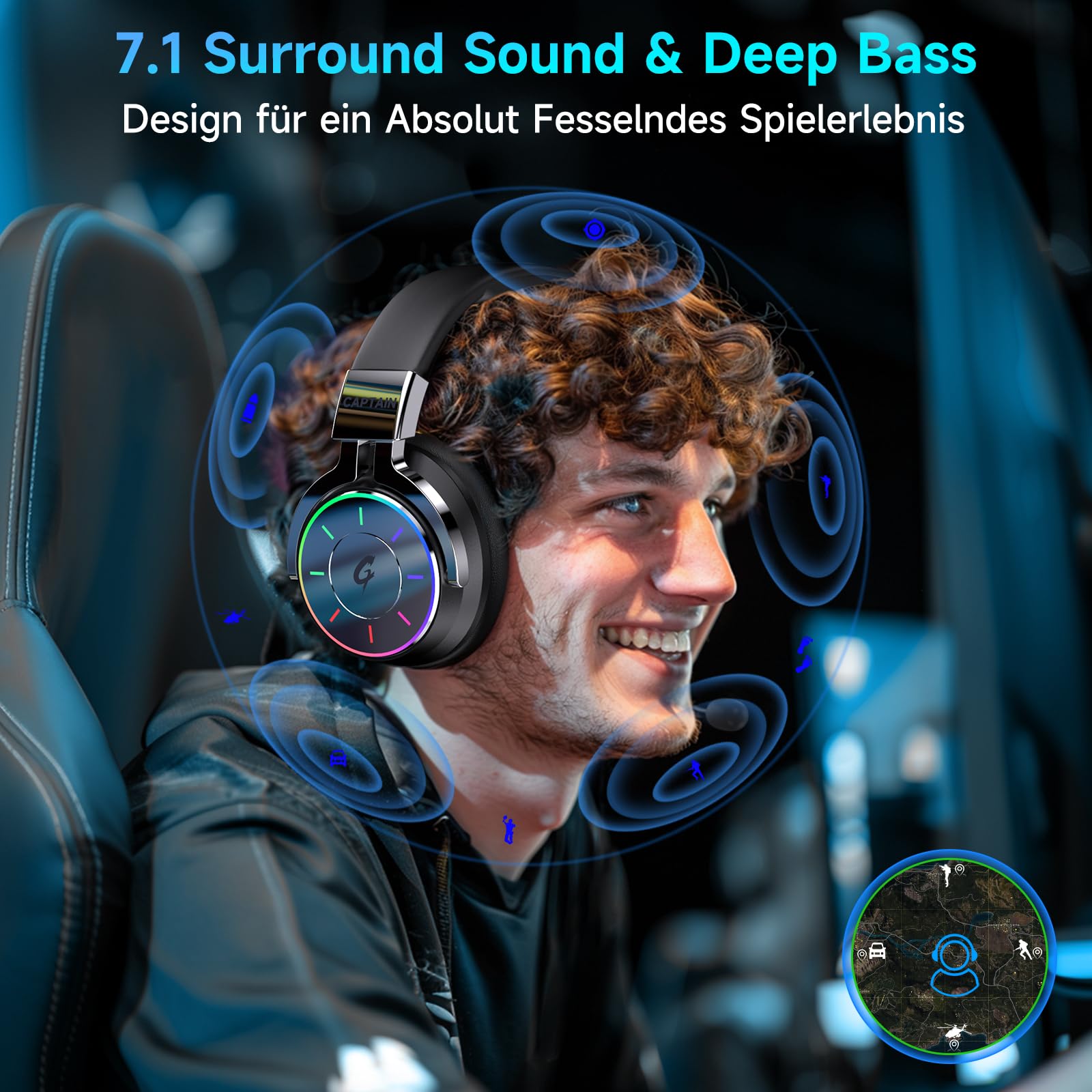 Gvyugke Gaming Headset Wireless für PS5, PC, PS4, Switch, Mac, 2.4GHz Gaming Kopfhörer & Bluetooth 5.4 Kabellos (≤20ms) & 3.5mm Kabel, Noise Cancelling Mikrofon, 7.1 Surround, 60H Akku & RGB-Licht