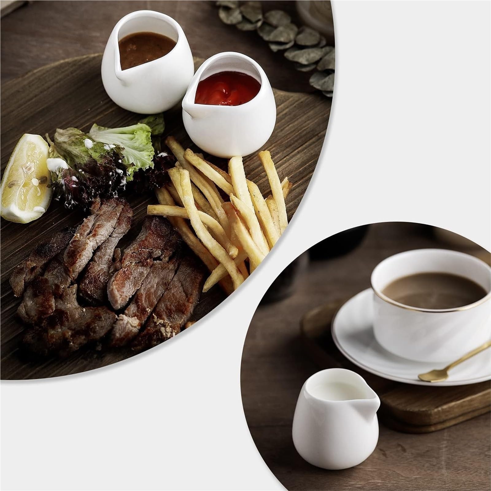 Mini jarra cerámica for leche con asa, jarras for crema y café expreso, taza de salsa for cocina, for servir, 2 uds Para Espumar(White A,100ml)