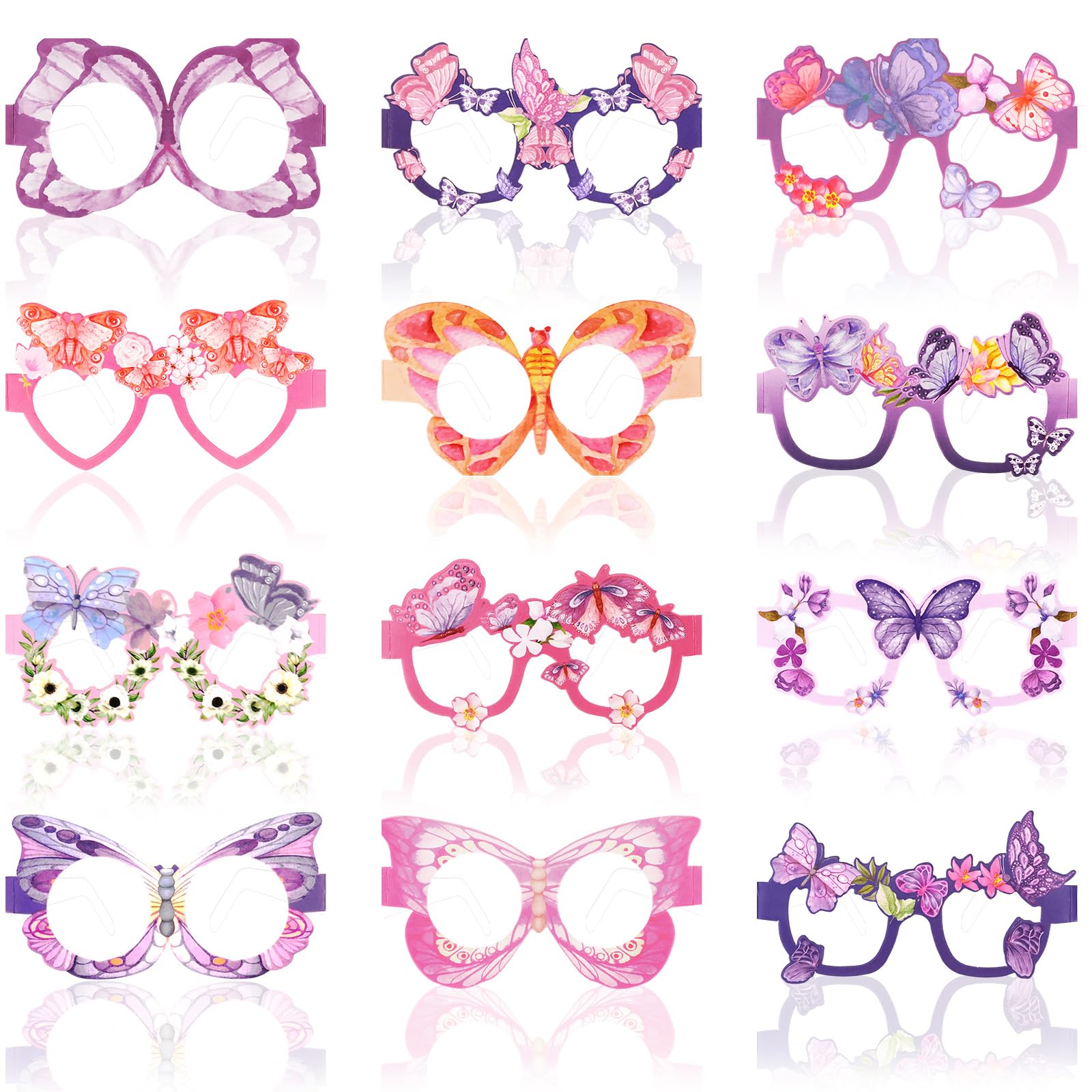 Exipsat 12er Set Frühlings Schmetterling Party Sonnenbrillen, Lustige Blumen Kostüm Brillen Fotobooth Requisiten Dekoration für Erwachsene