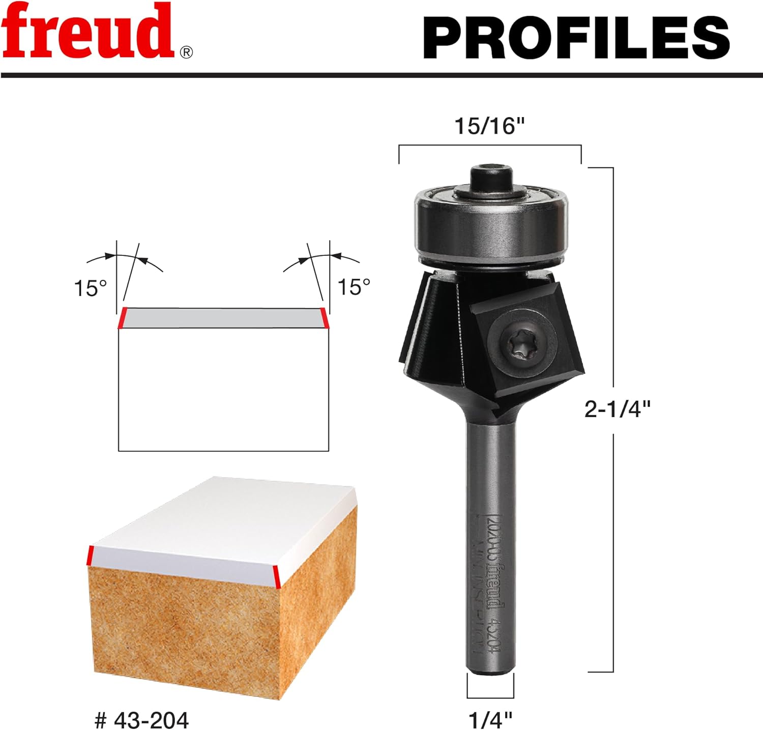 Freud 43-204: 1-23/64" (Dia.) Insert Bevel Trim Bit with 1/4" Shank