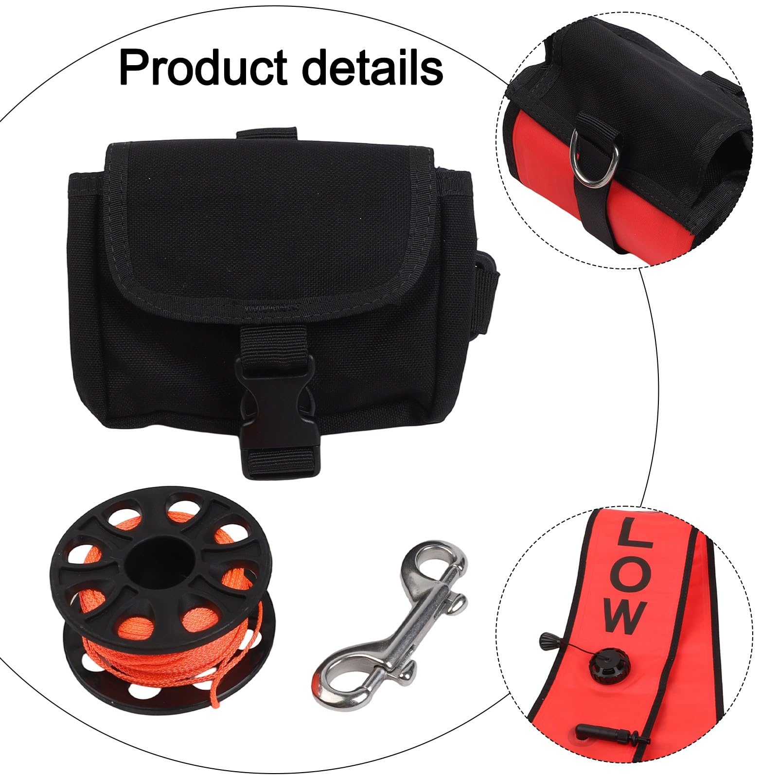 Scuba Diving SMB Diver Bouée de signalisation avec bobine et bouton-pression Rouge 120 x 15 cm