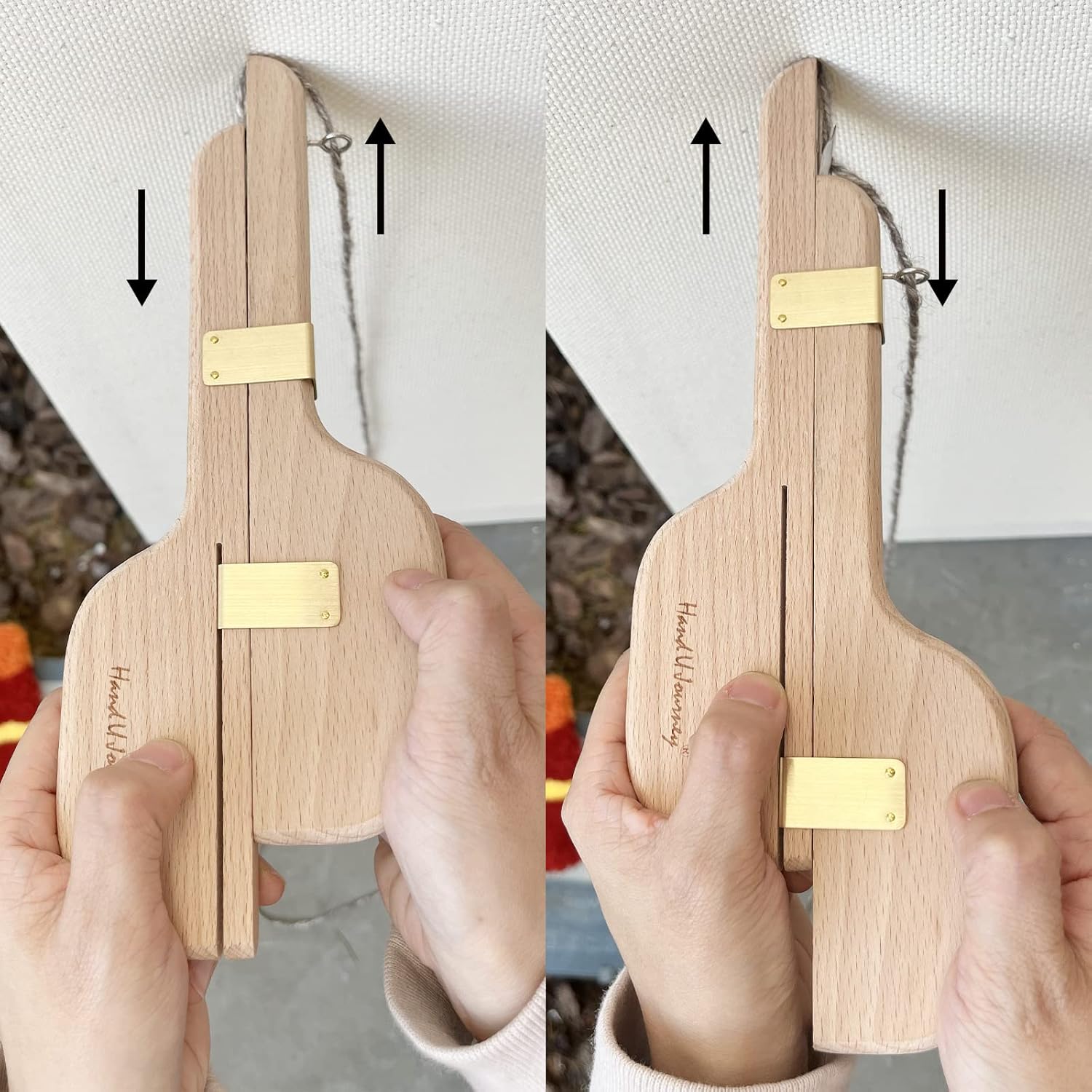 Easy-Way Vintage Punch Needle Beech Wood Rug Tool HAND U JOURNEY Brass Metal Rug Making Tool, Sliding Needle Speed Punch Shuttle