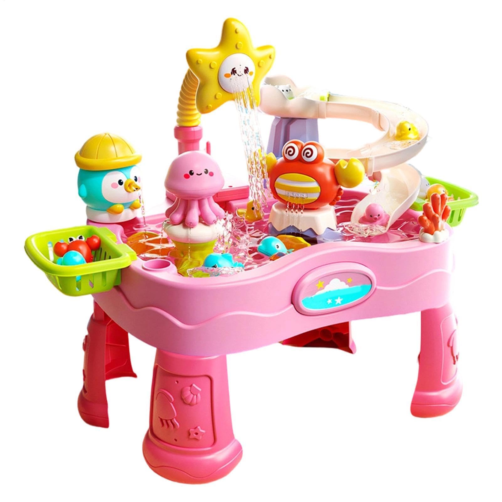 Wasser-Spieltisch für Kinder Elektrisch, Bunt, Höhenverstellbar, Tragbar | Sommer Outdoor Wasser Aktivitätstisch Garten Hof Rasen Terrasse Balkon Pool Wiese Hinterhof