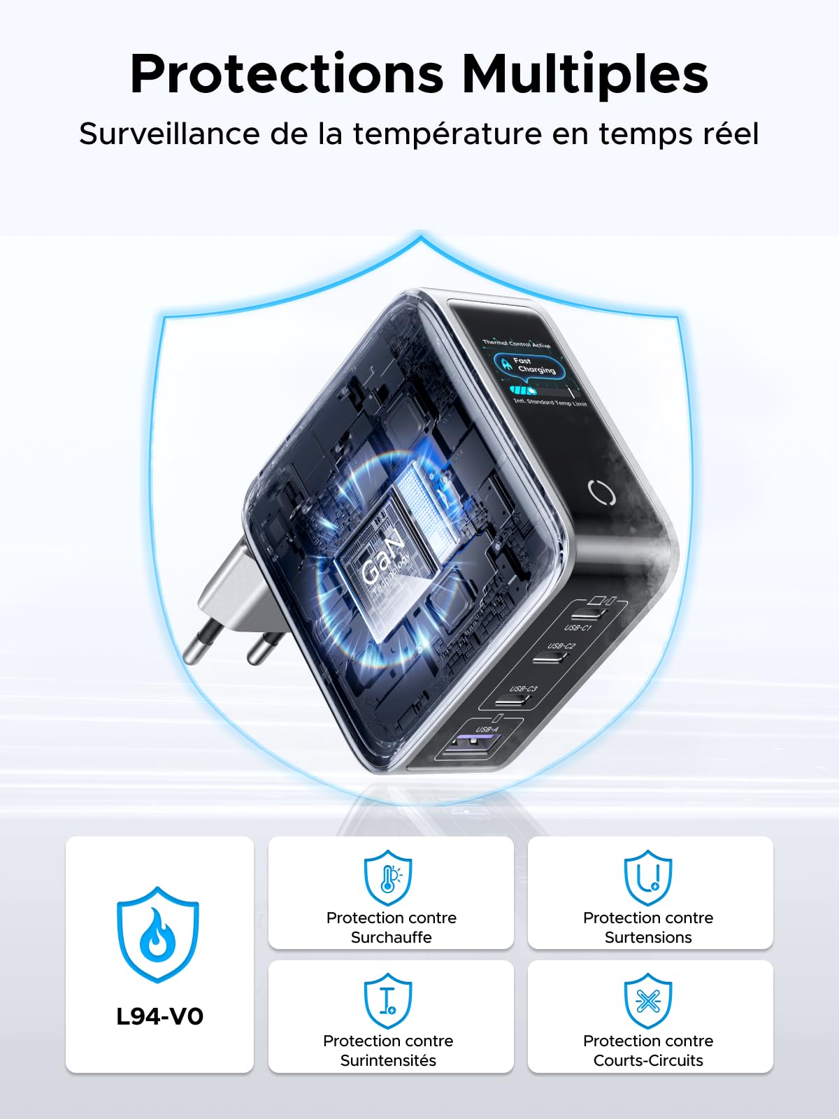 UGREEN Nexode Pro 100W Chargeur Rapide USB C 4 Ports avec Écran Intelligent