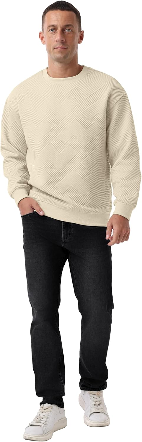 Sailwind Men's Crewneck Casual Sweatshirts Geometric Texture Long Sleeve Solid Color Pullovers - Image 4