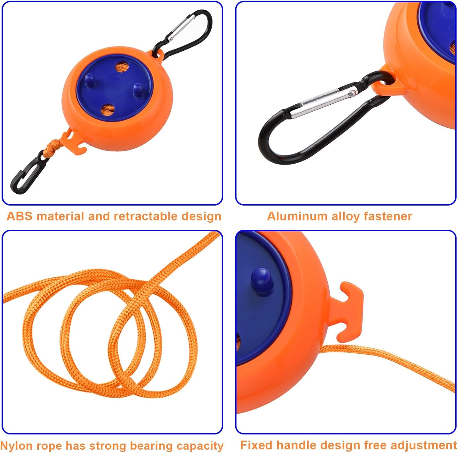 Corda Da Bucato Retrattile 8 Metri Con 30 Clip - Stendibiancheria Regolabile Per Balcone, Giardino E Viaggi, Colore Arancione - 3