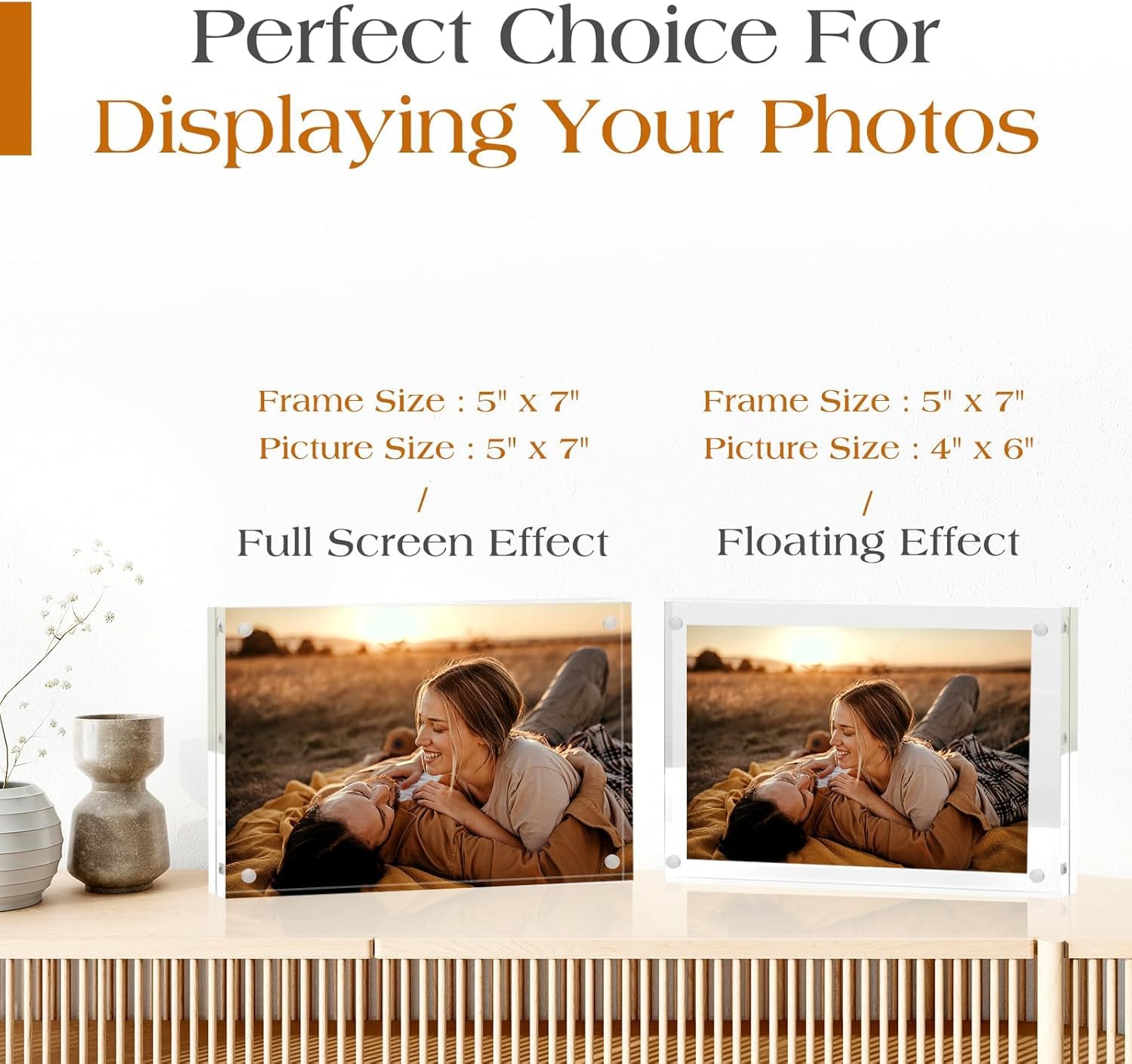 Picture Frame, TWING 5x7 Inch 5 Pack Acrylic Photo Frames Horizontal Magnet Double Sided Picture Frame Set with Microfiber Cloth,12 + 12MM Thickness Clear Picture Frame Desktop Display