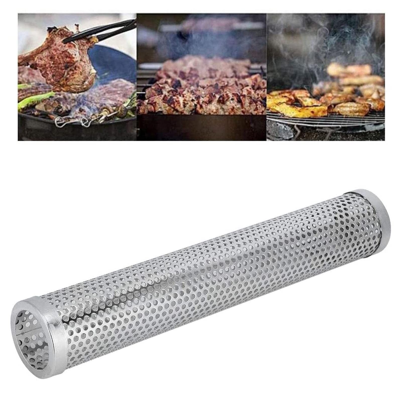 Tube Fumoir à Granulés En Acier Inoxydable - 15,2 Cm - Pour Barbecue Gaz Et Charbon - Arômes De Fumée