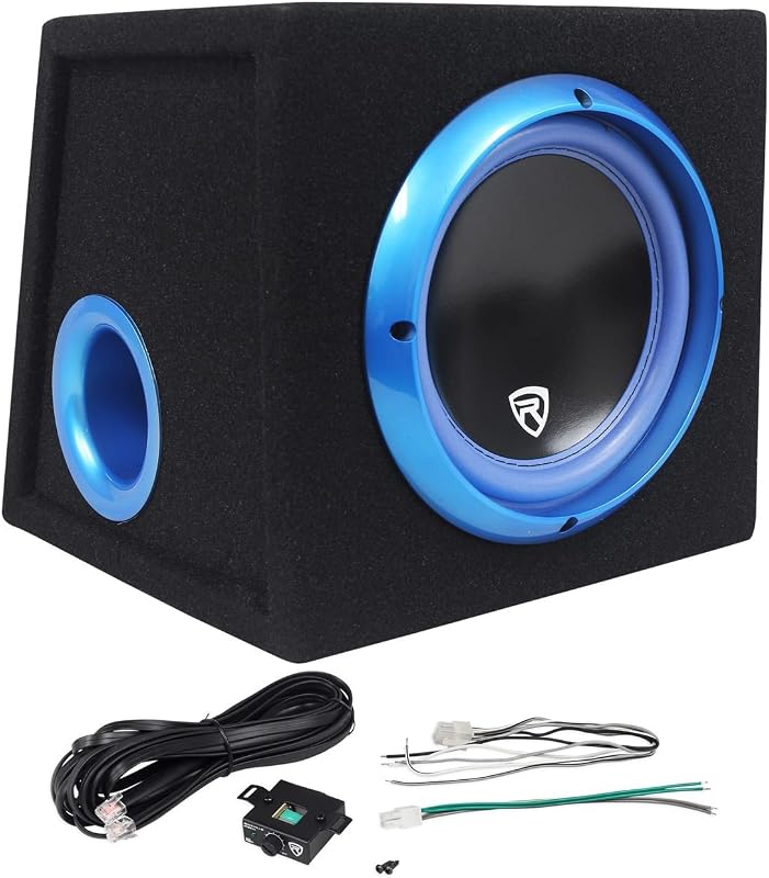 Rockville RVB8.1A 8 Inch 300W Powered Car Subwoofer/Sub Enclosure Box, 4-Ohm, Compact Design, Deep Bass, Wired Bass Remote, for Car Audio Enthusiasts | 300W Peak / 200W RMS, Class AB, Kevlar Cone, High/Low-Level Inputs, Low-Pass Crossover, Bass Reflex Port, 4 Ohm, Remote