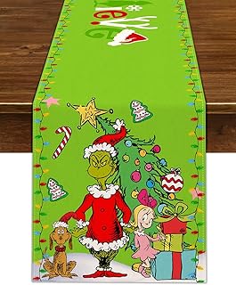 Nepnuser Green Christmas Table Runner Winter Xmas Holiday Party Decoration Believe Green Elf Home Kitchen Dining Room Decor 108Inches Long