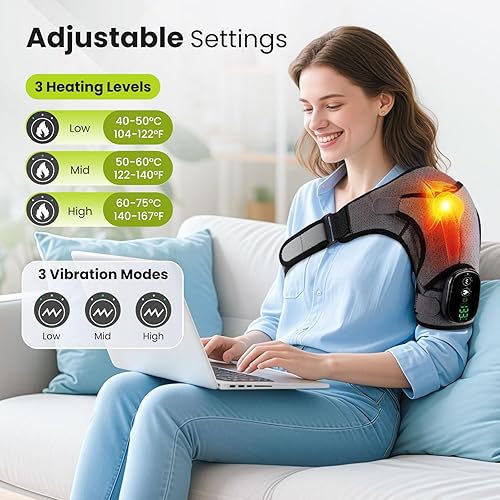 Miniatura 2 de Almohadilla térmica de hombro inalámbrica con vibración para aliviar el dolor del manguito rotador, almohadilla de masaje calentada para el brazo,