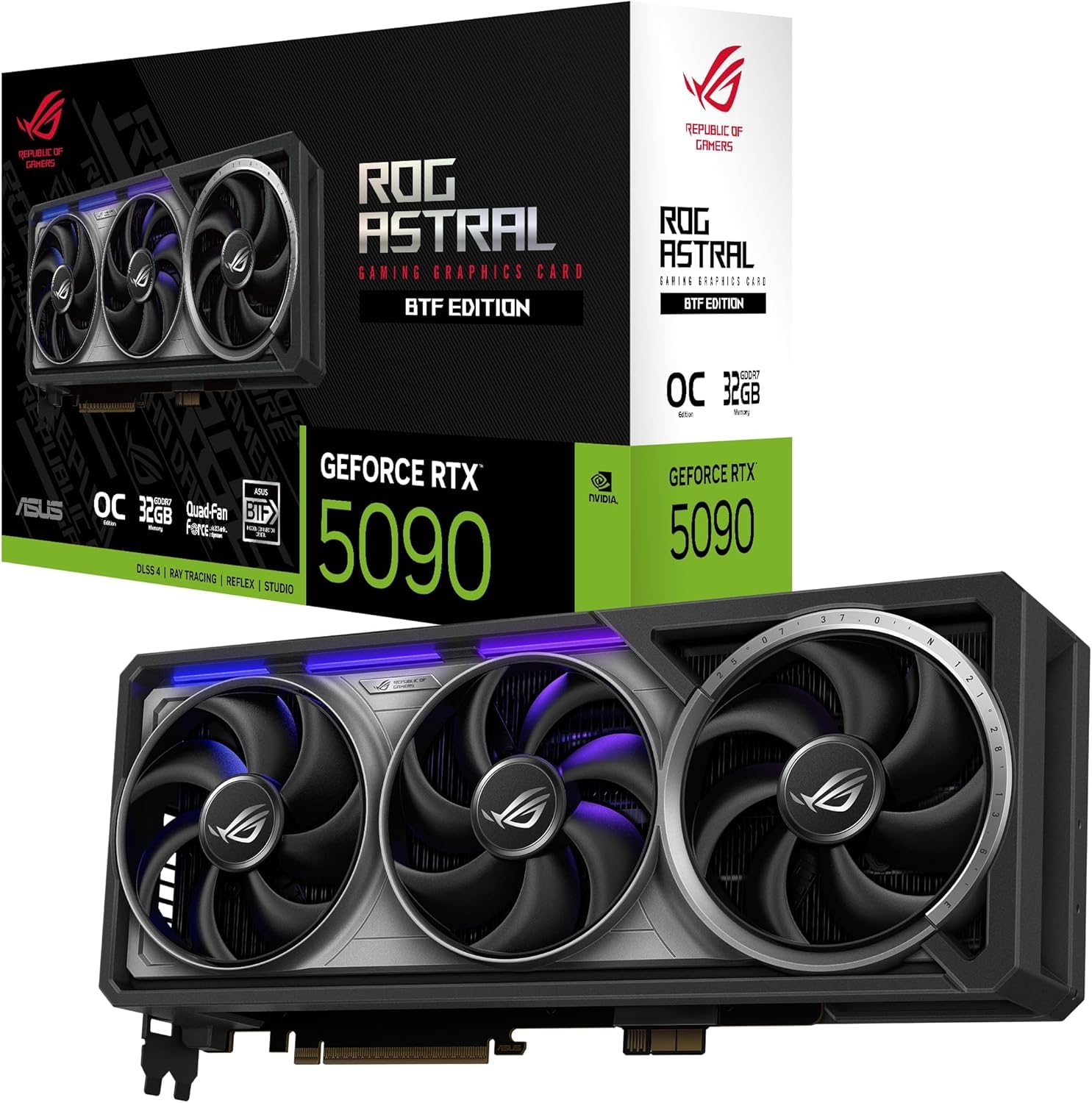 ASUS ROG Astral GeForce RTX 5090 32GB OC Edition GDDR7 BTF Quad-​Fan - Tarjeta gráfica para Videojuegos (Nvidia Blackwell FP4 y DLSS 4, Adaptador GC-​HPWR para Placas Base estándar y BTF