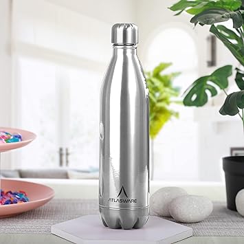 Atlasware Hot Water Bottle, Thermosteel Bottle 1 litre, Stainless Steel Hot and Cold Water Bottle, Steel Bottle, Thermal Bottle 1 litre, Hot and Cold Water Bottle 1 litre, Insulated Bottle (1000 ml) - Silver