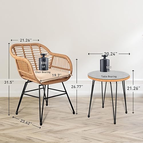 Miniatura 3 de HOMEZILLIONS Juego de muebles de patio, sillas de patio, sillas de imitación tejidas para exteriores, juego de 3 piezas para patio al aire libre,