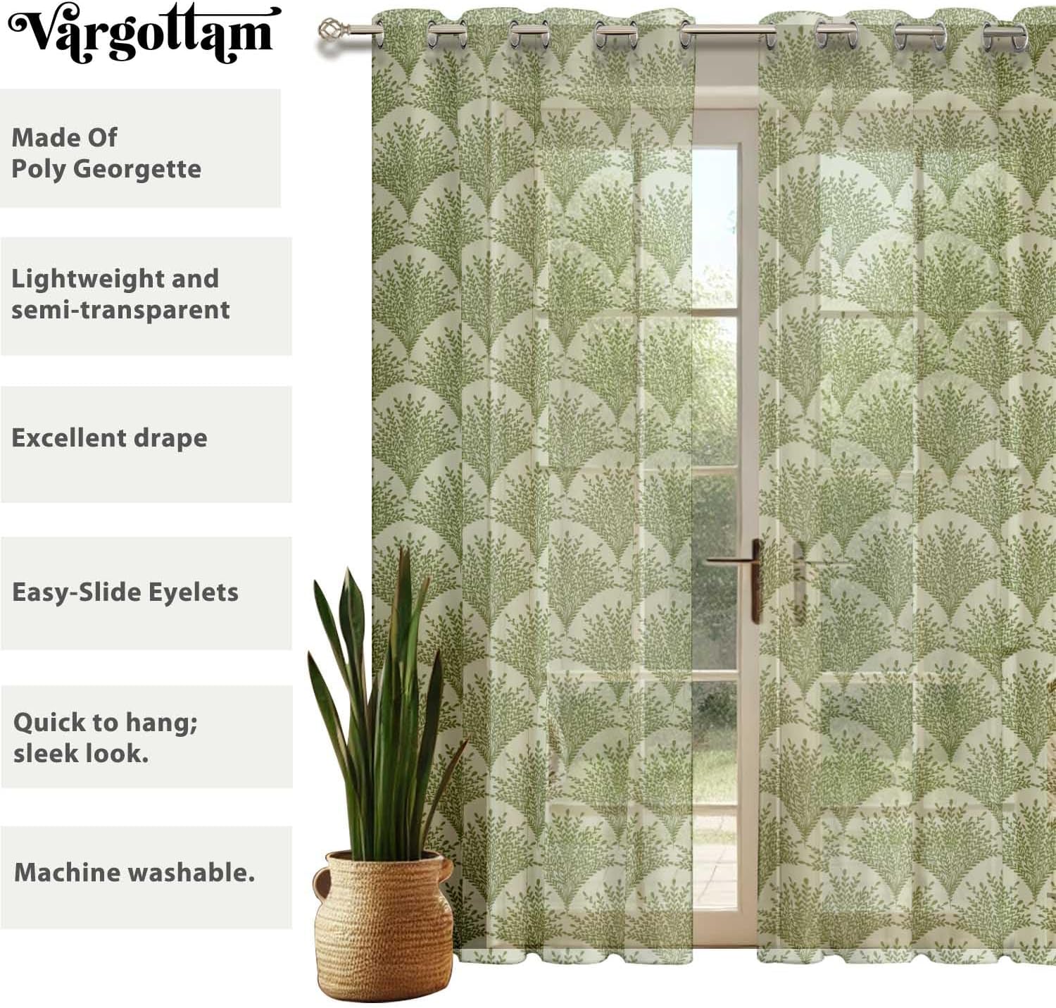 Geometric Pattern Sheer Curtains for Short Windows - Set of 2 Panels, 63", Grommet Top, Printed Georgette, Light Filtering Drapes for Kitchen or Bedroom
