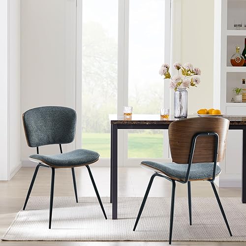 Miniatura 3 de AQG Silla de comedor modernas de mediados de siglo para cocina, comedor, sala de estar (gris, paquete de 2)