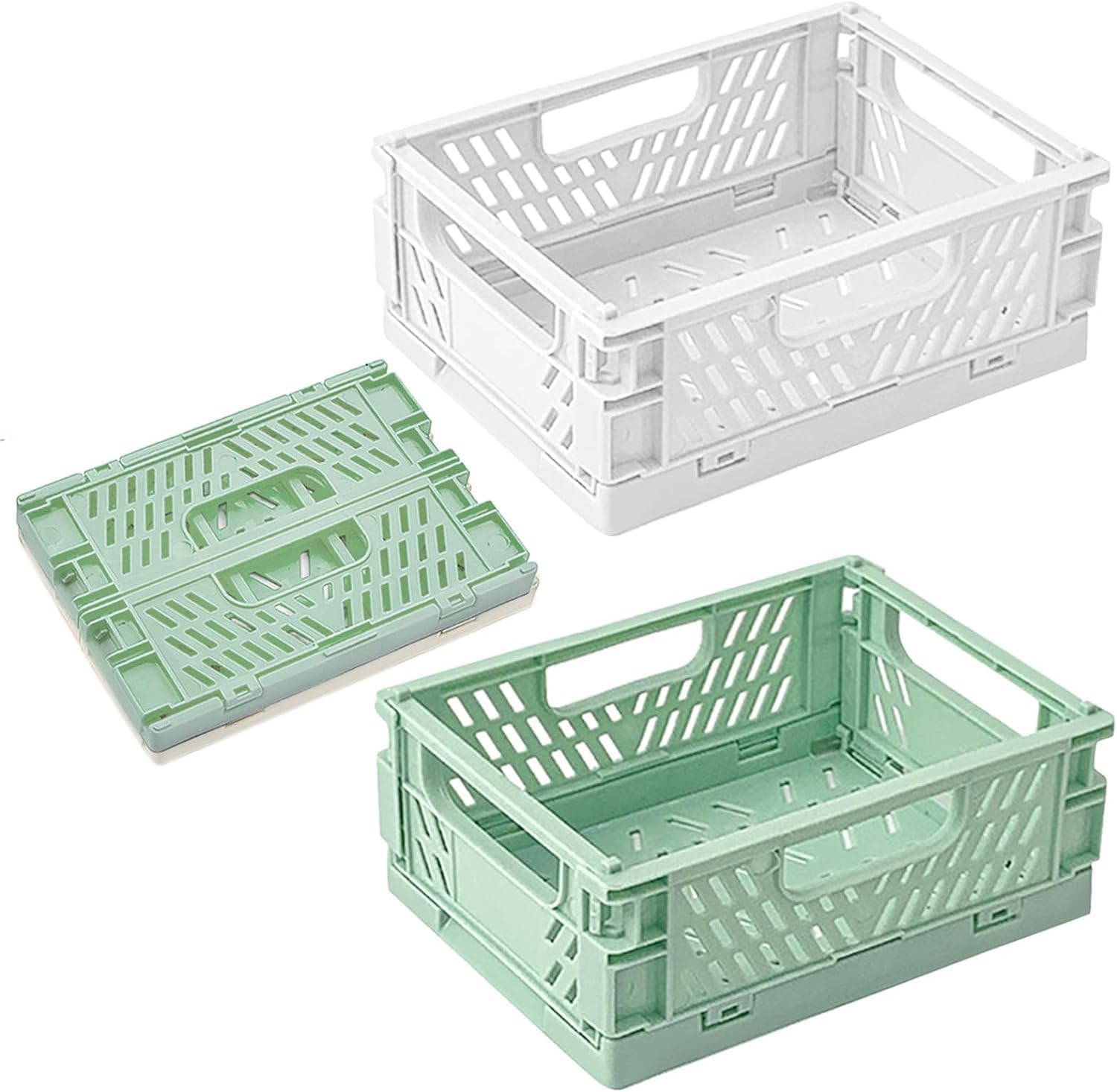 2 Pcs Crates Desk Organizers with Handles, Large Plastic Baskets for Office Organization, Collapsible Crate Stacking Folding Storage Baskets for Home Kitchen Bedroom Bathroom Office - 30×20×12 cm