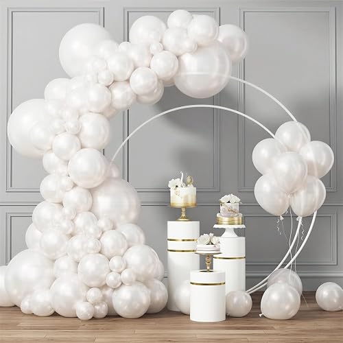 RUBFAC Pearl White Balloons Different Sizes 105pcs 5/10/12/18 Inches for Garland Arch, Latex Balloon for Birthday Party Wedding Engagement Anniversary Bridal Baby Shower Decoration