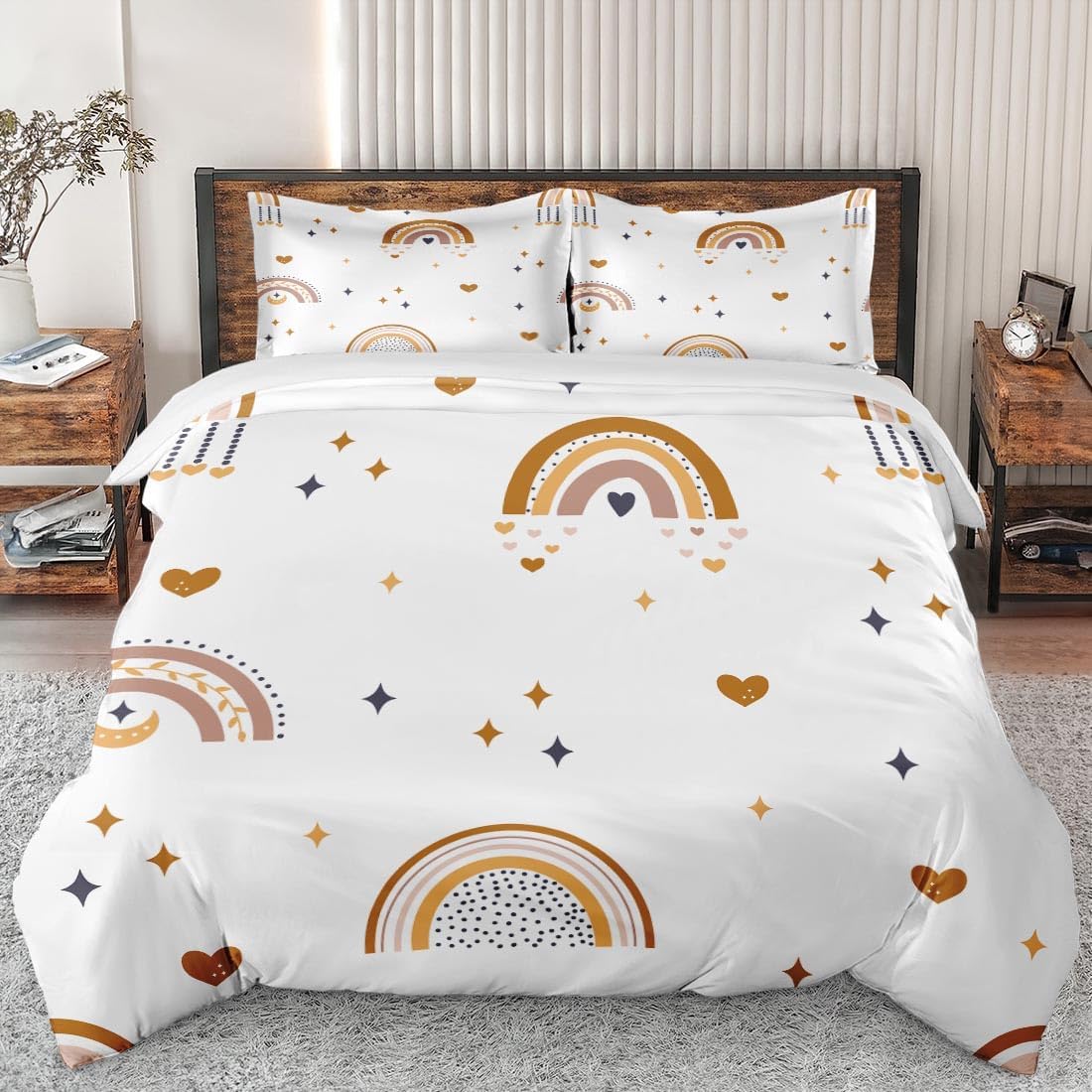 Amazon.com: WeCozy Duvet Cover Set Twin Size, Cute Boho Rainbow Bedding ...