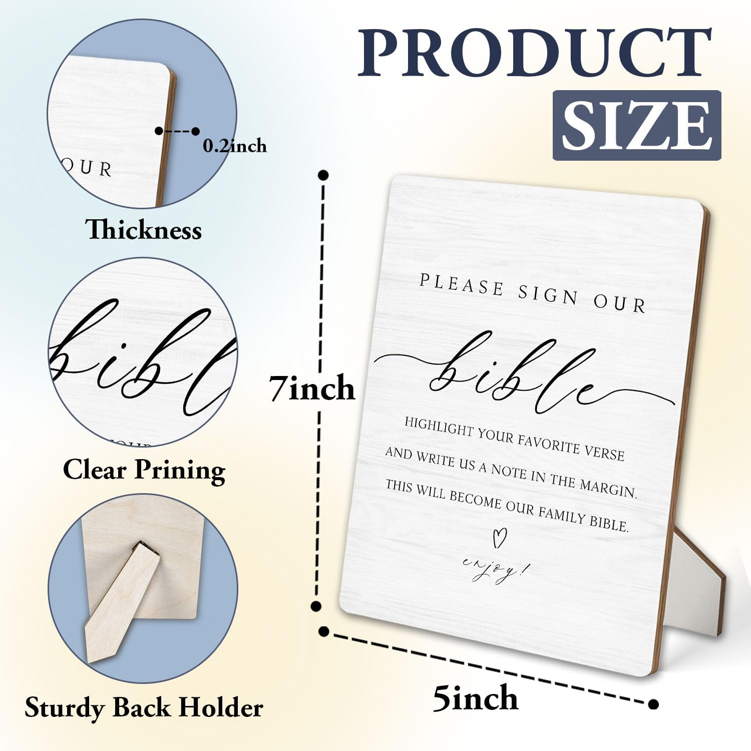Bible Guest Book Sign, Wedding Shower Decorations, Please Sign Our Bible Wooden Stand Sign 5"X7", Wedding Signs for Ceremony and Reception Table Decor Decorations (5x7 Inch) - Image 2