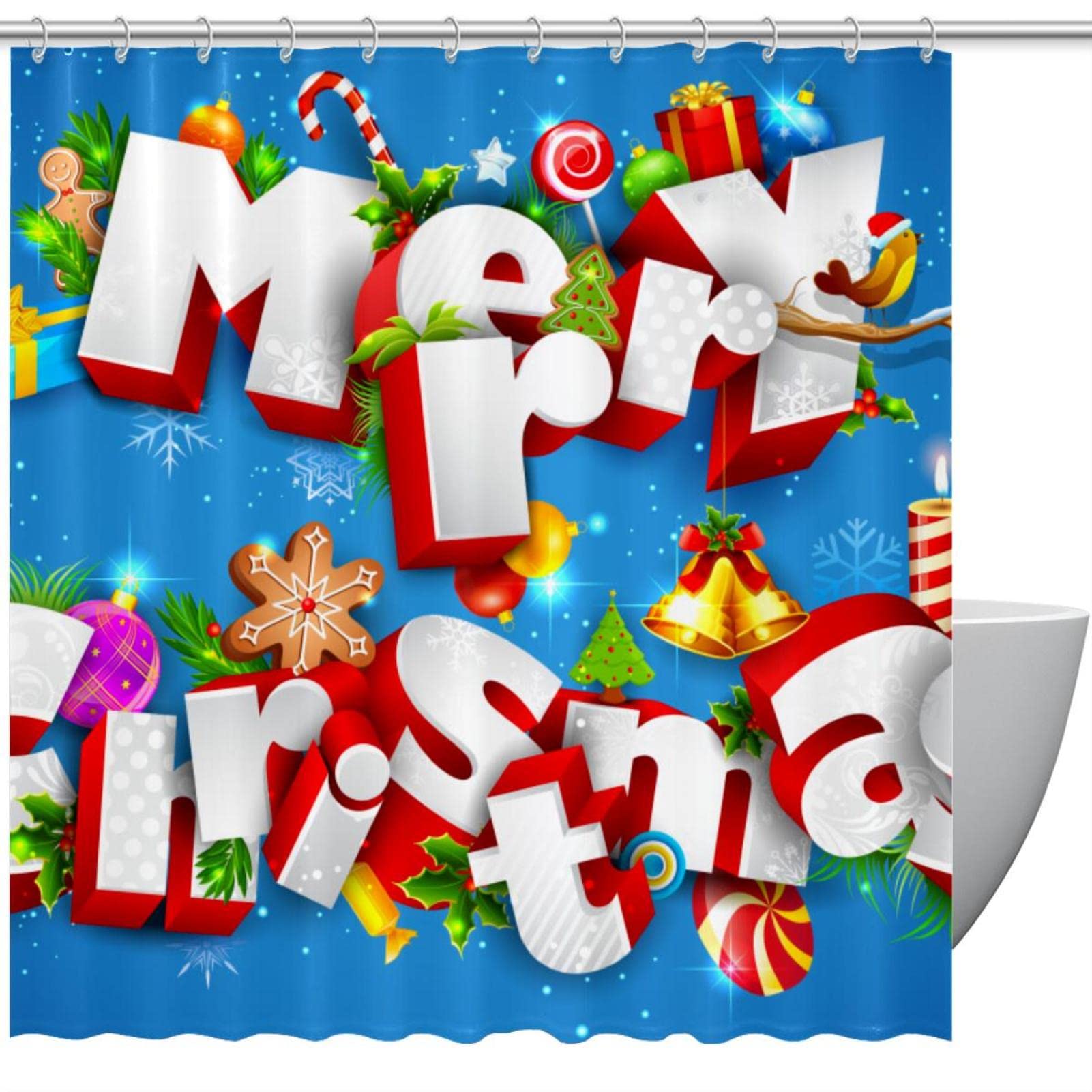 Rideau de douche Merry Christmas 183 cm accessoire de bain anti projection et sans odeur