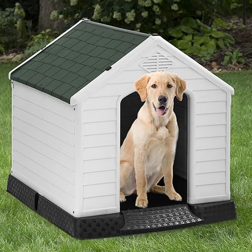 Miniatura 2 de FDW Casa para perros para interiores y exteriores, duradera, ventilada, impermeable, de plástico, para perros pequeños, medianos y grandes, con