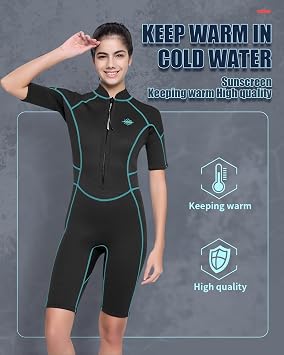 Womens Wetsuit Shorty, 3mm Front Zipper Neoprene Diving Suits for Diving Snorkeling Surfing Swimming