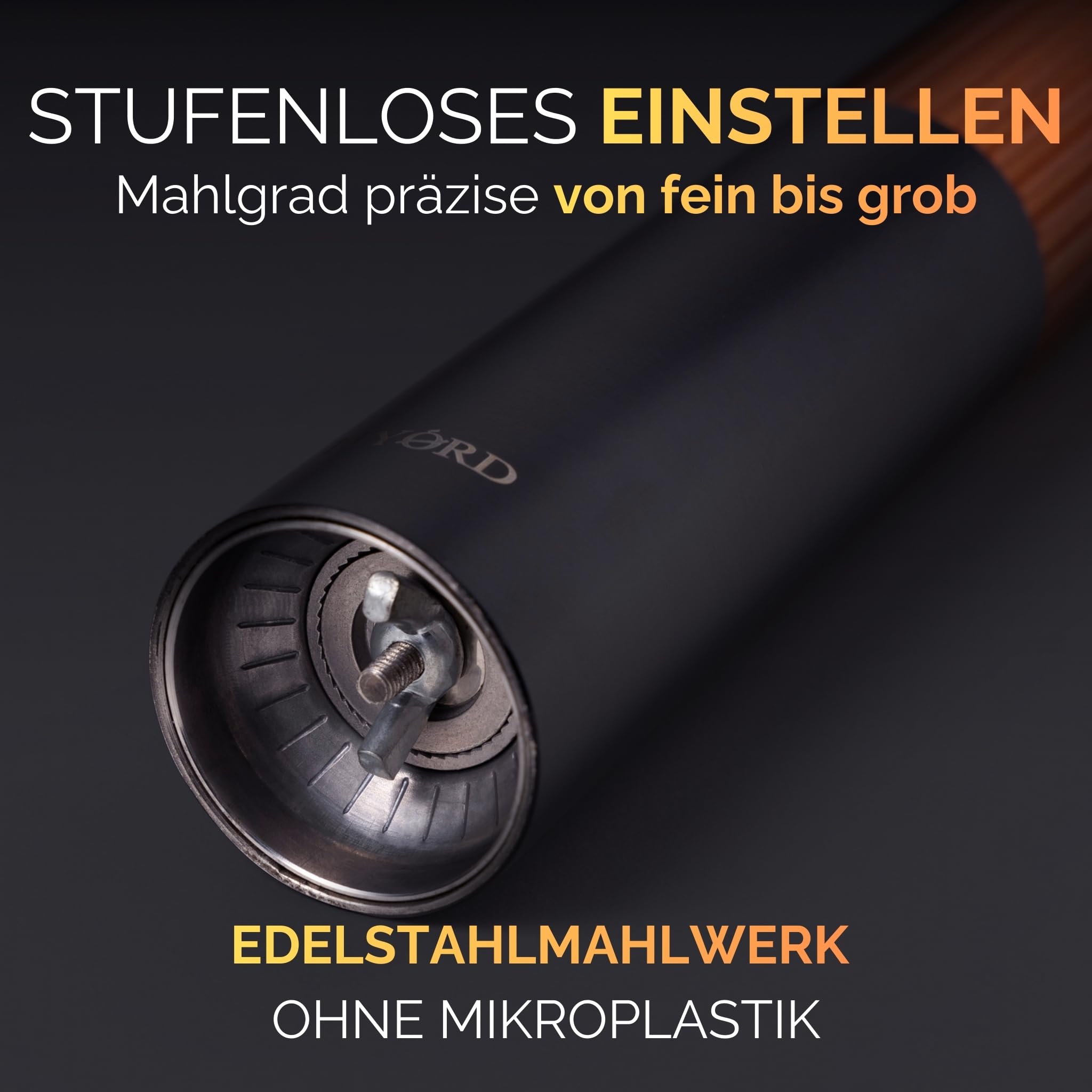 NYORD Gewürzmühle – Schwarze Salz und Pfeffermühle, Manuelle Mühle mit Edelstahl Mahlwerk, Groß mit hohem Fassungsvermögen, Stufenloses Einstellen des Mahlgrades, Holzgriff aus Birkenholz