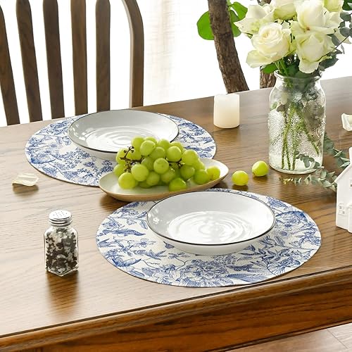 Miniatura 4 de Artoid Mode Juego de 4 manteles individuales de primavera con diseño de flores de acuarela y ramas, manteles individuales redondos de 14 pulgadas