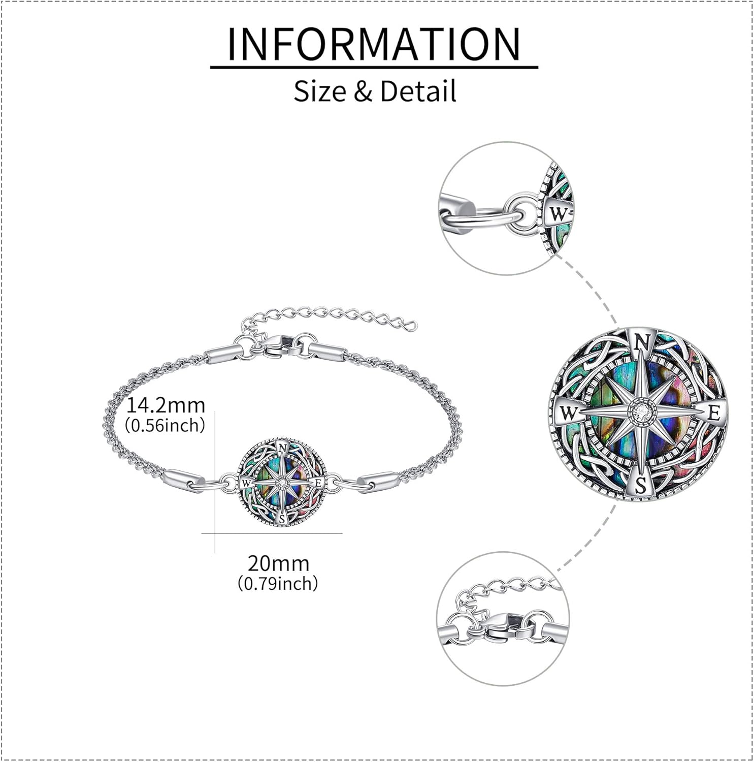 Tree of Life/Compass Bracelet 925 Sterling Silver Jewelry With Abalone Compass Gift for Women Men - Image 5